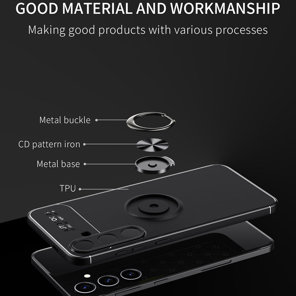 For Samsung Galaxy S24+ Case Anti-Scratch TPU Phone Protective Cover with Finger Ring Kickstand - Blue