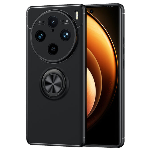 For vivo X100 Pro 5G Case Flexible TPU Phone Protective Cover with Ring Kickstand - Black