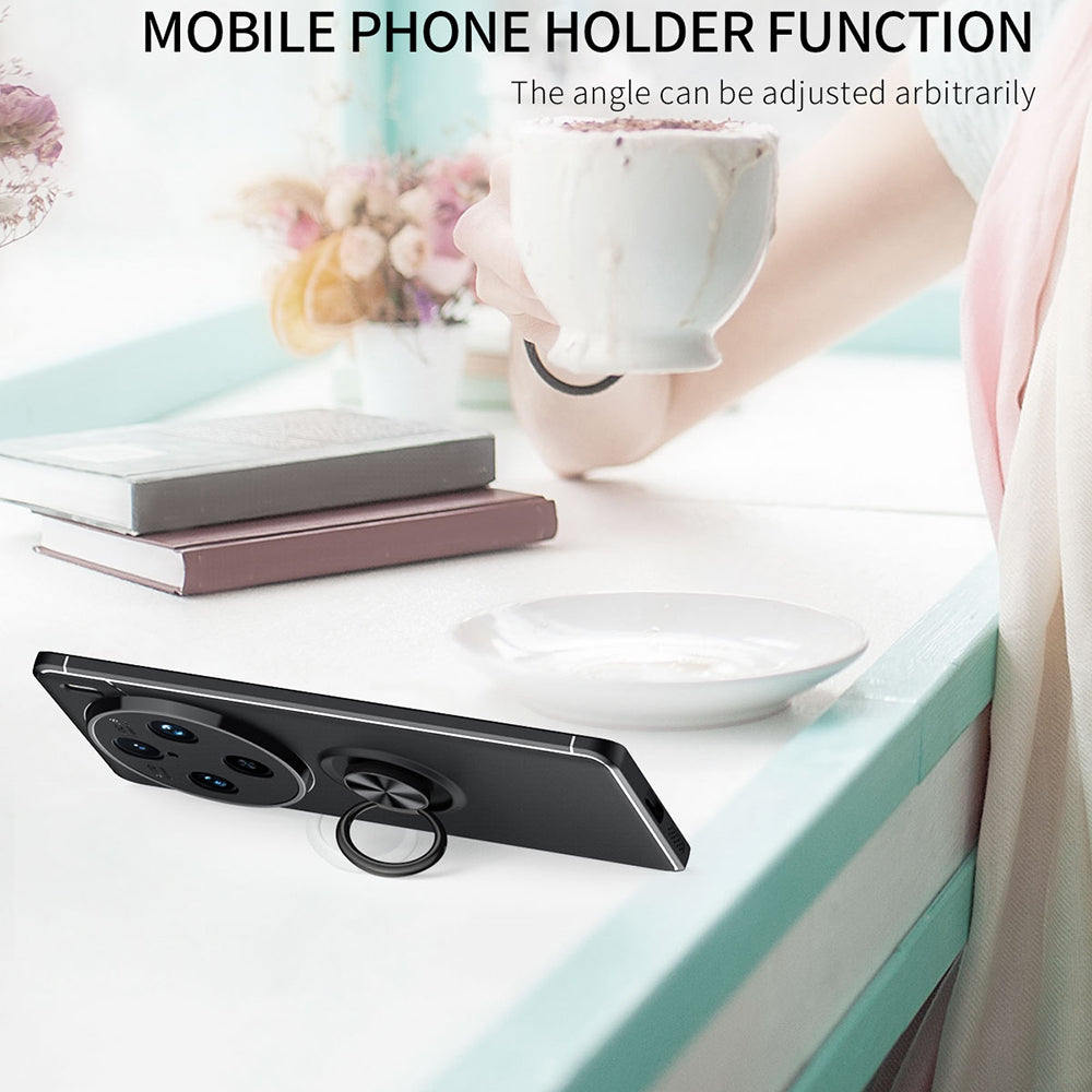For vivo X100 Pro 5G Case Flexible TPU Phone Protective Cover with Ring Kickstand - Black  /  Blue