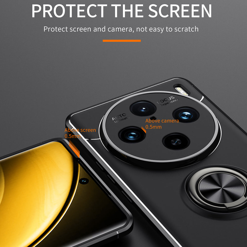 For vivo X100 Pro 5G Case Flexible TPU Phone Protective Cover with Ring Kickstand - Black  /  Blue