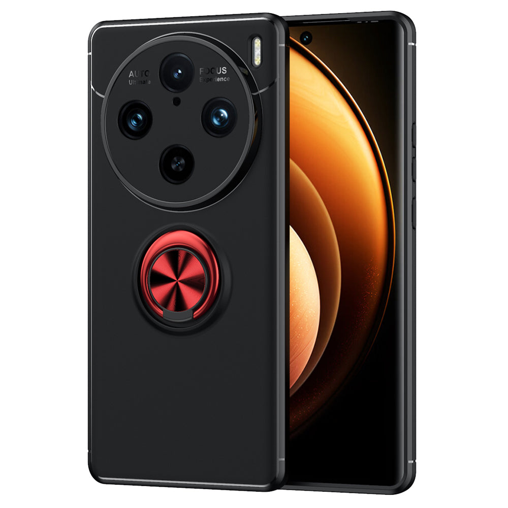 For vivo X100 Pro 5G Case Flexible TPU Phone Protective Cover with Ring Kickstand - Black  /  Red