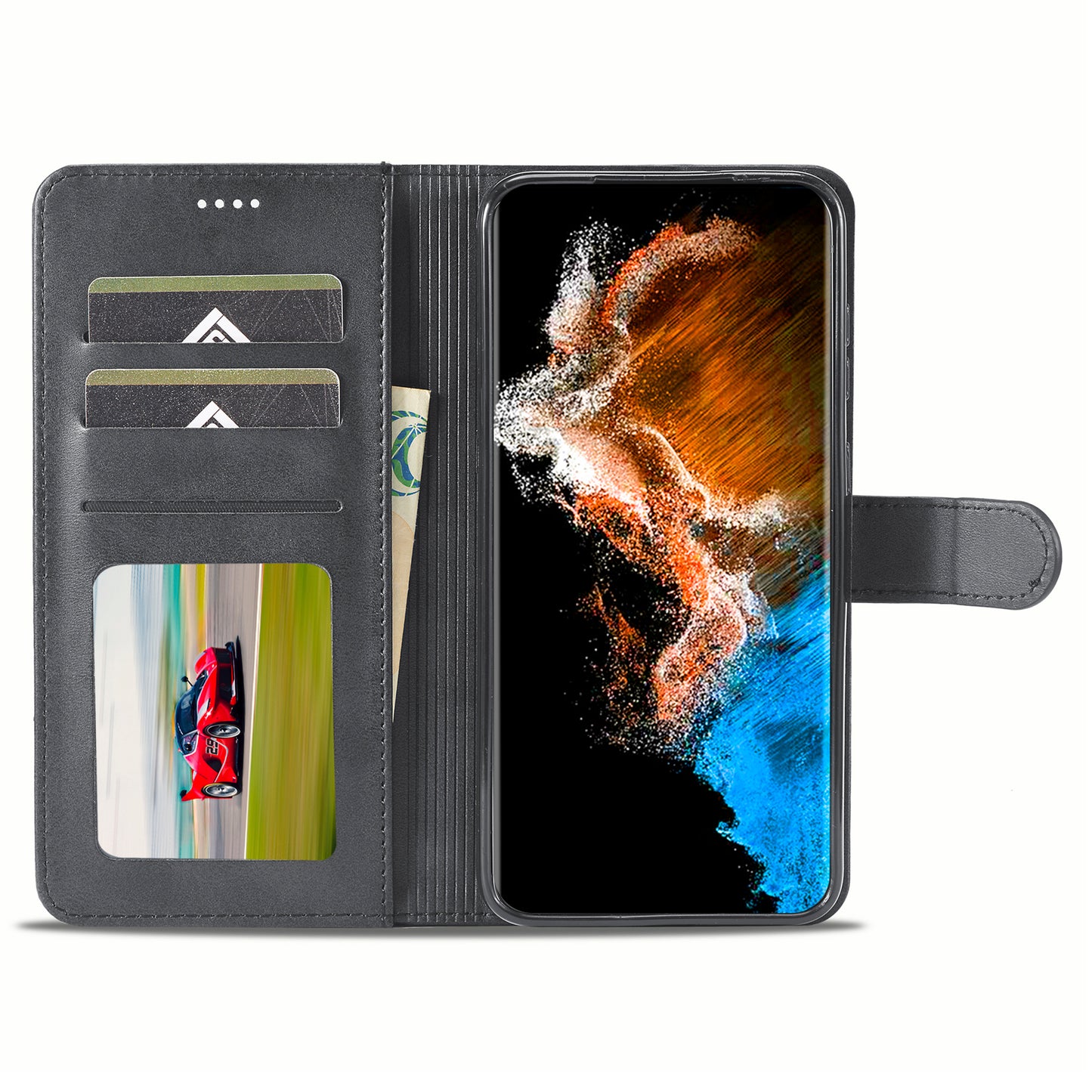 LC.IMEEKE For Samsung Galaxy S24 Case Anti-drop Leather Wallet Phone Cover - Black