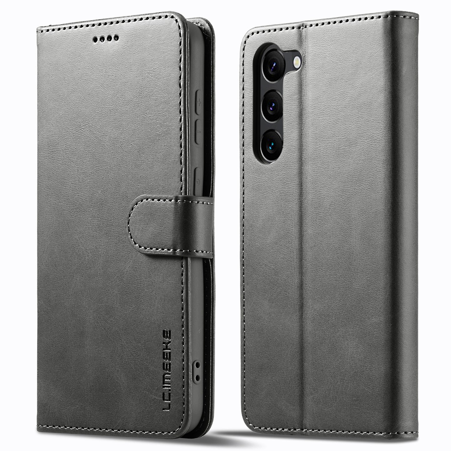 LC.IMEEKE For Samsung Galaxy S24 Case Anti-drop Leather Wallet Phone Cover - Grey