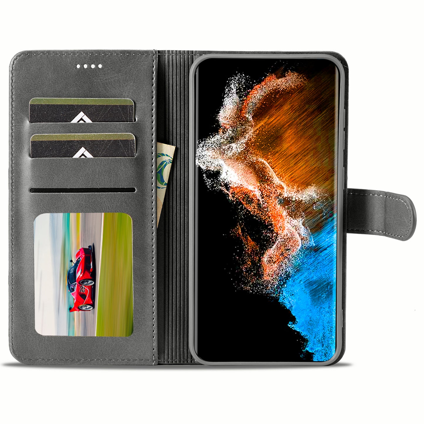LC.IMEEKE For Samsung Galaxy S24 Case Anti-drop Leather Wallet Phone Cover - Grey