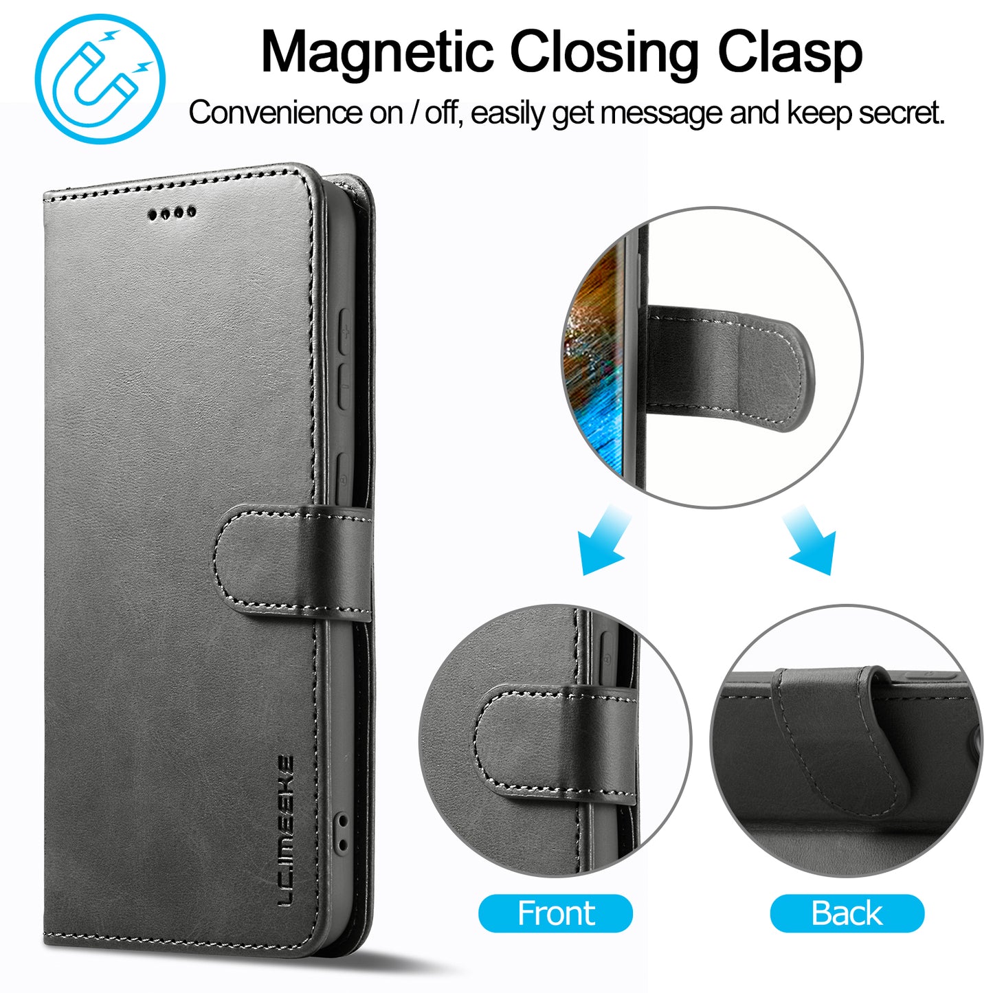 LC.IMEEKE For Samsung Galaxy S24 Case Anti-drop Leather Wallet Phone Cover - Grey