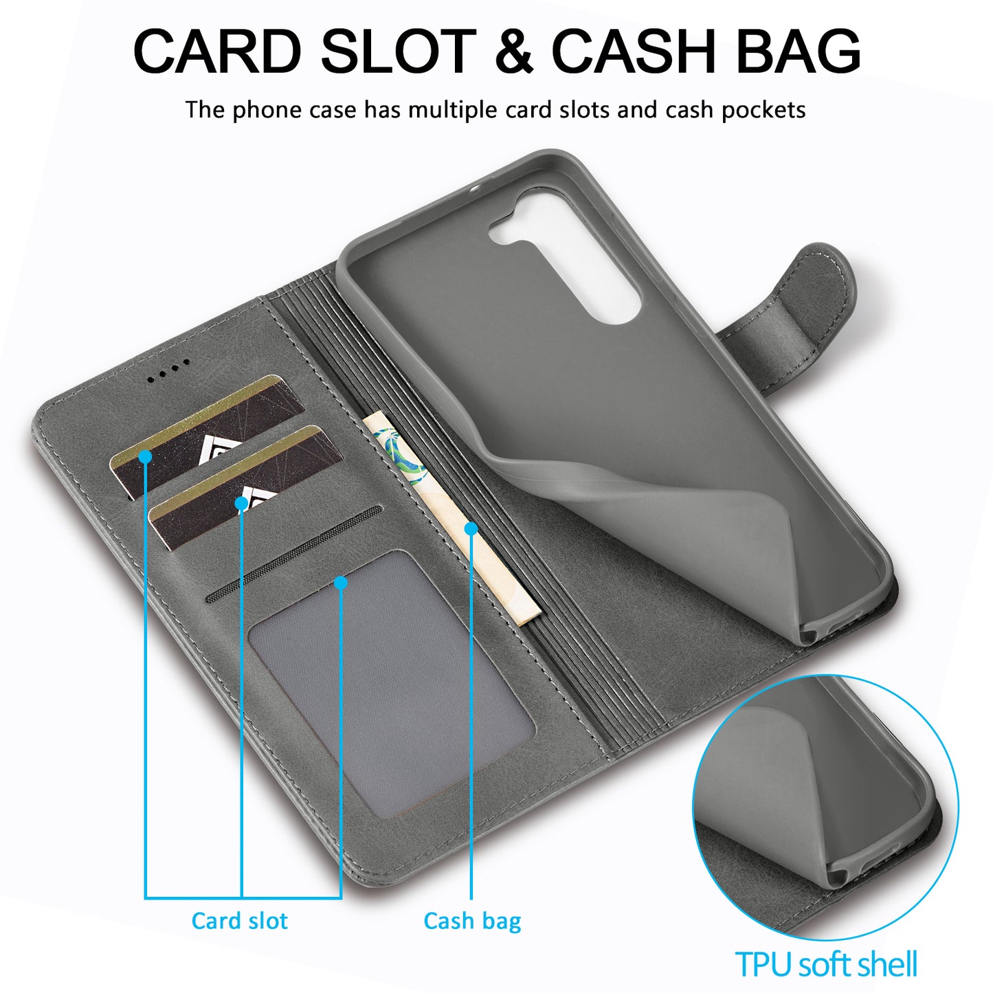 LC.IMEEKE For Samsung Galaxy S24 Case Anti-drop Leather Wallet Phone Cover - Grey