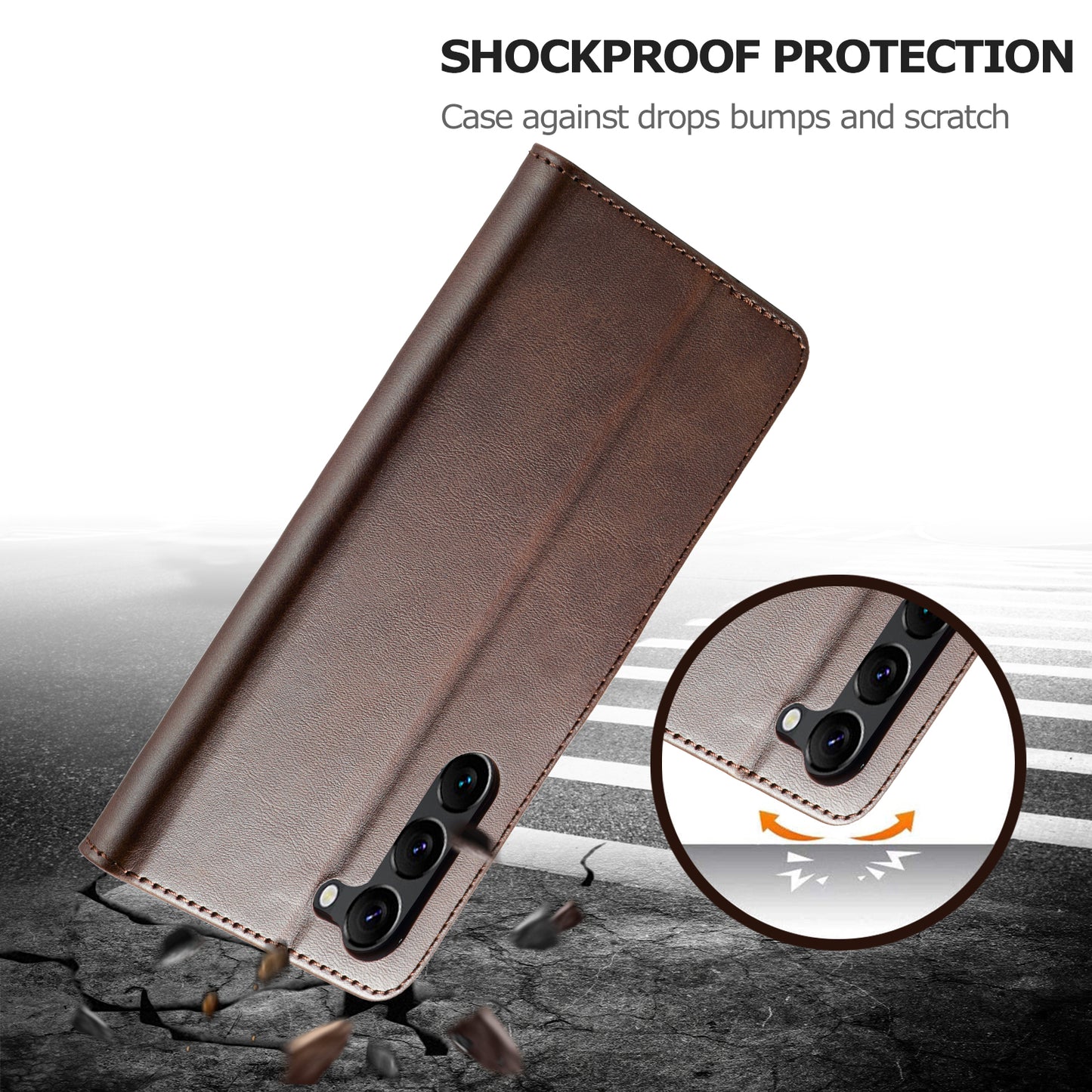 LC.IMEEKE For Samsung Galaxy S24 Case Anti-drop Leather Wallet Phone Cover - Brown