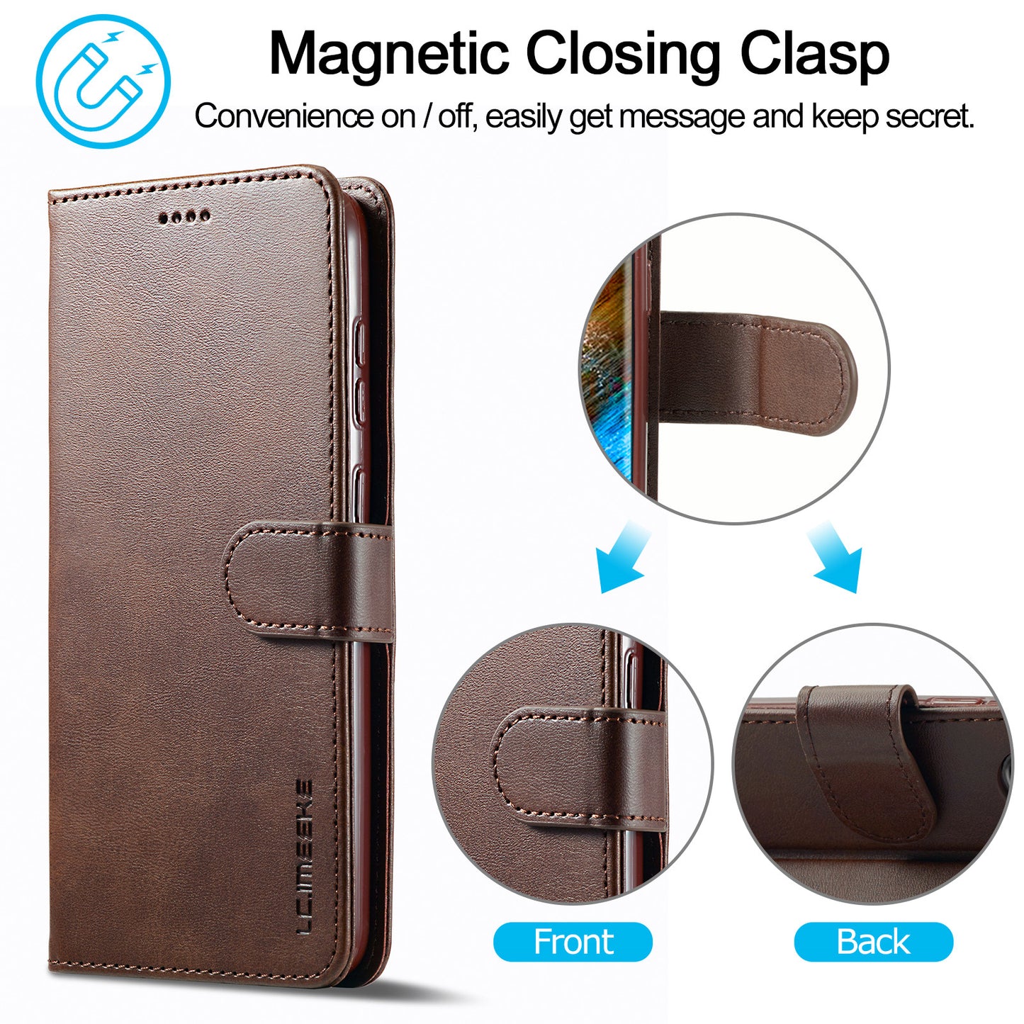LC.IMEEKE For Samsung Galaxy S24 Case Anti-drop Leather Wallet Phone Cover - Brown