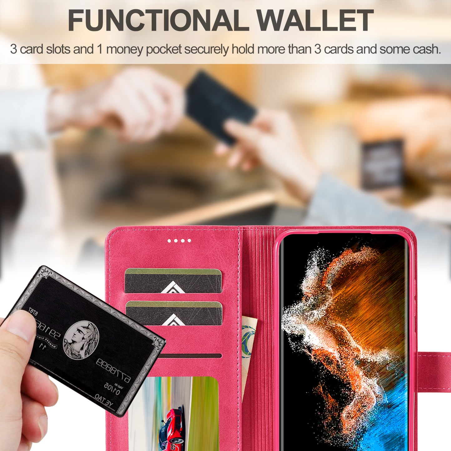 LC.IMEEKE For Samsung Galaxy S24 Case Anti-drop Leather Wallet Phone Cover - Rose