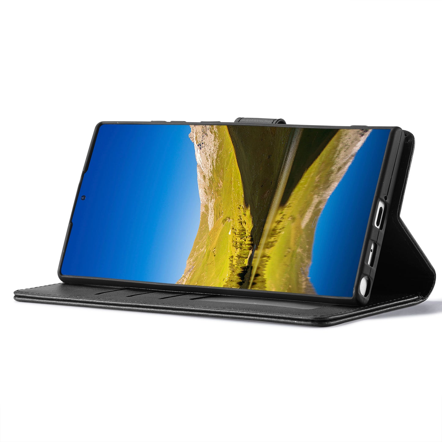 LC.IMEEKE For Samsung Galaxy S24 Ultra Case Drop-resistant Stand Leather Phone Shell Cover - Black