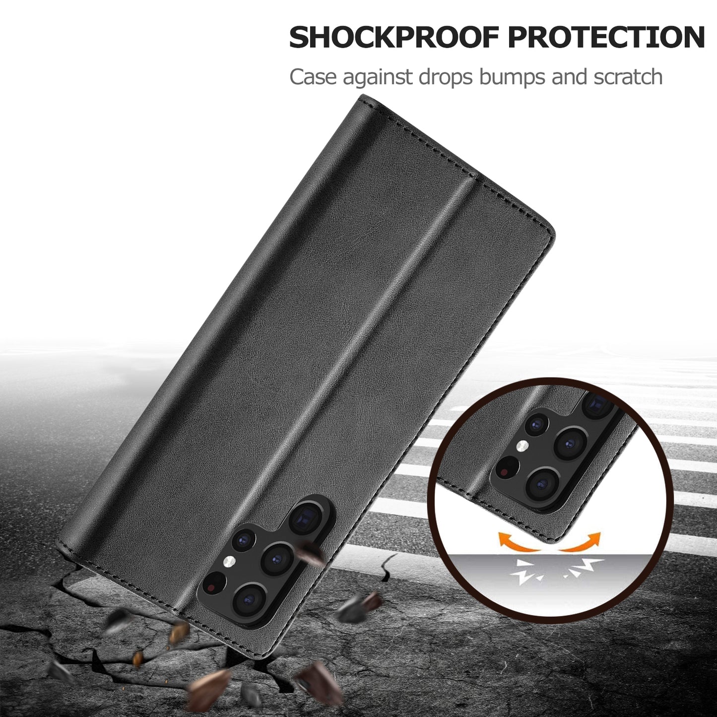 LC.IMEEKE For Samsung Galaxy S24 Ultra Case Drop-resistant Stand Leather Phone Shell Cover - Black
