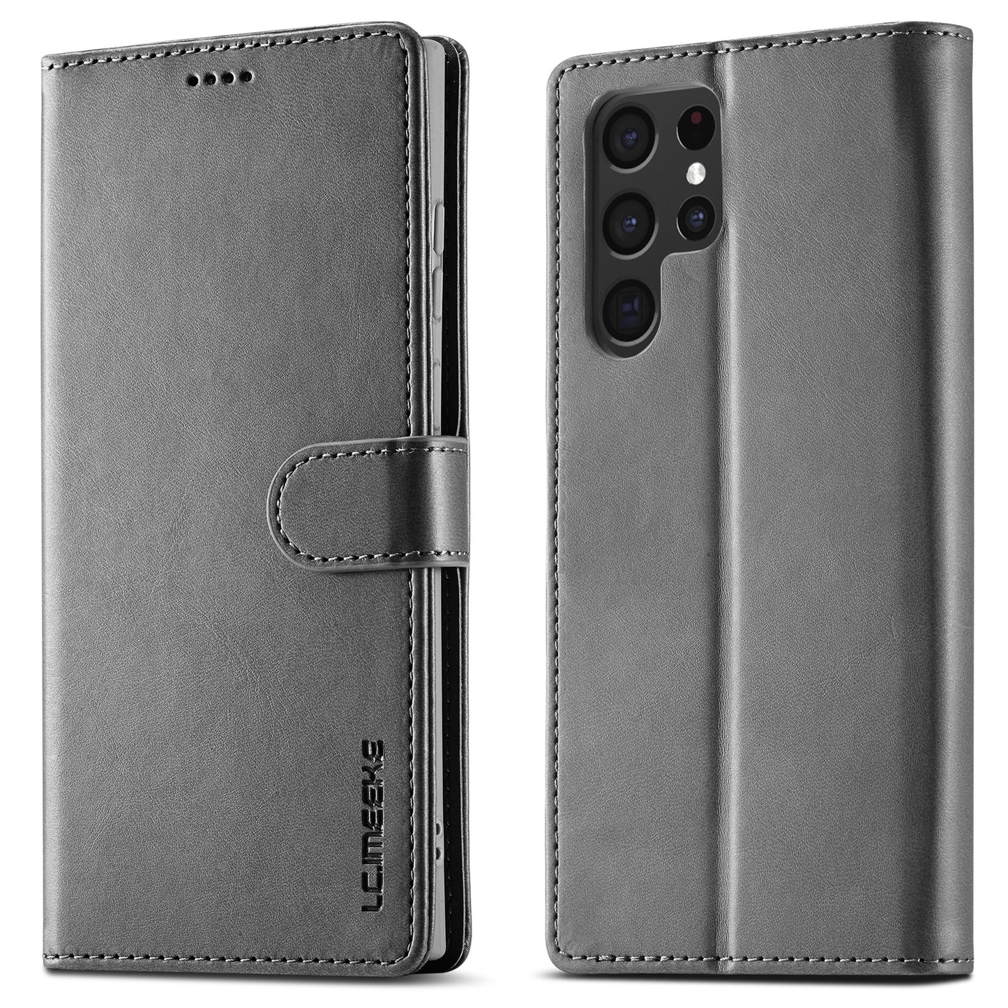 LC.IMEEKE For Samsung Galaxy S24 Ultra Case Drop-resistant Stand Leather Phone Shell Cover - Grey
