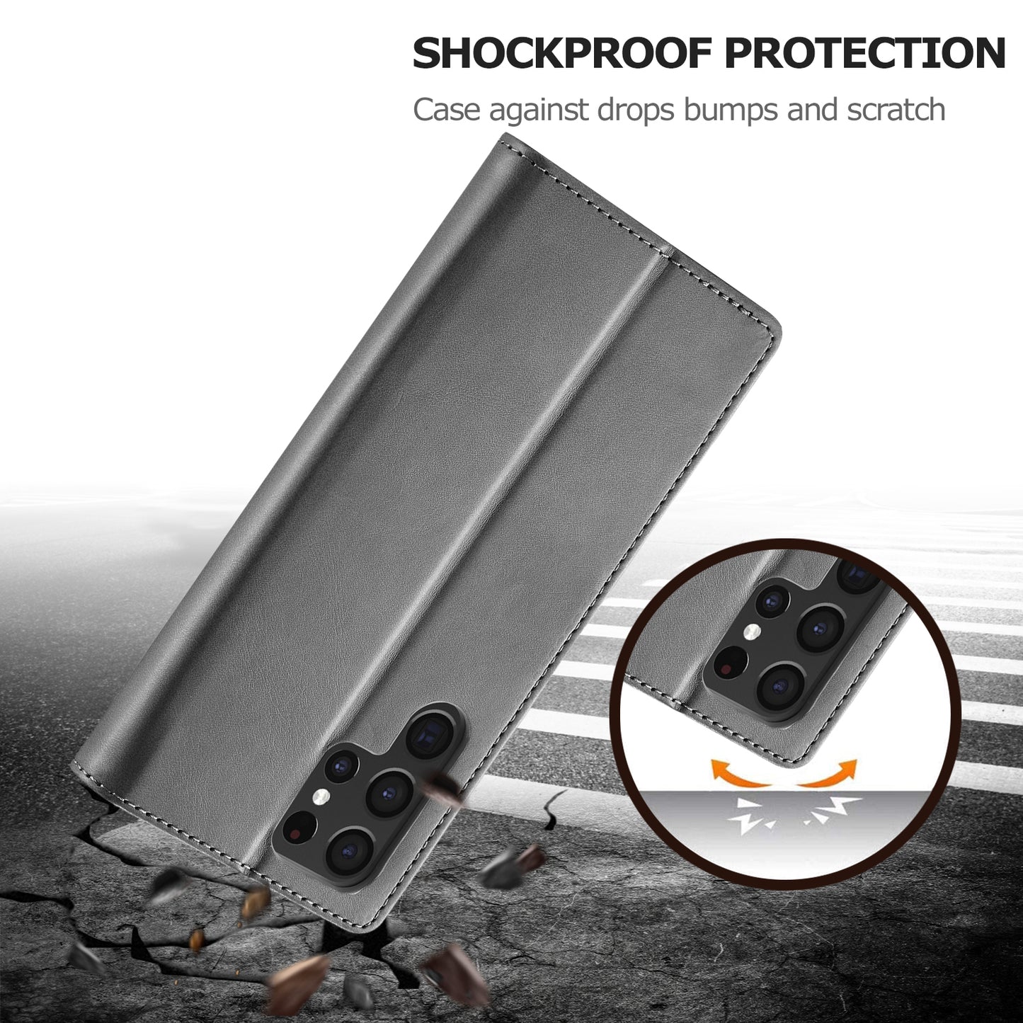 LC.IMEEKE For Samsung Galaxy S24 Ultra Case Drop-resistant Stand Leather Phone Shell Cover - Grey