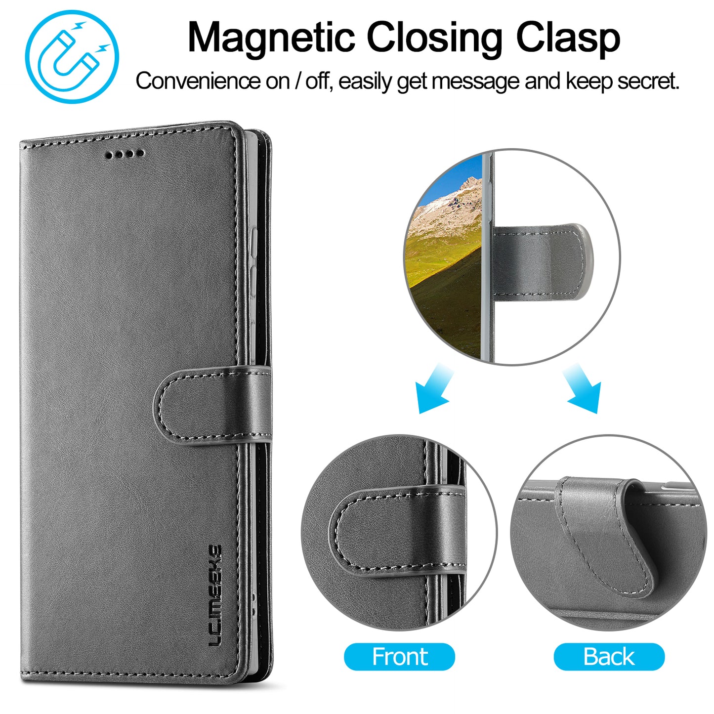 LC.IMEEKE For Samsung Galaxy S24 Ultra Case Drop-resistant Stand Leather Phone Shell Cover - Grey