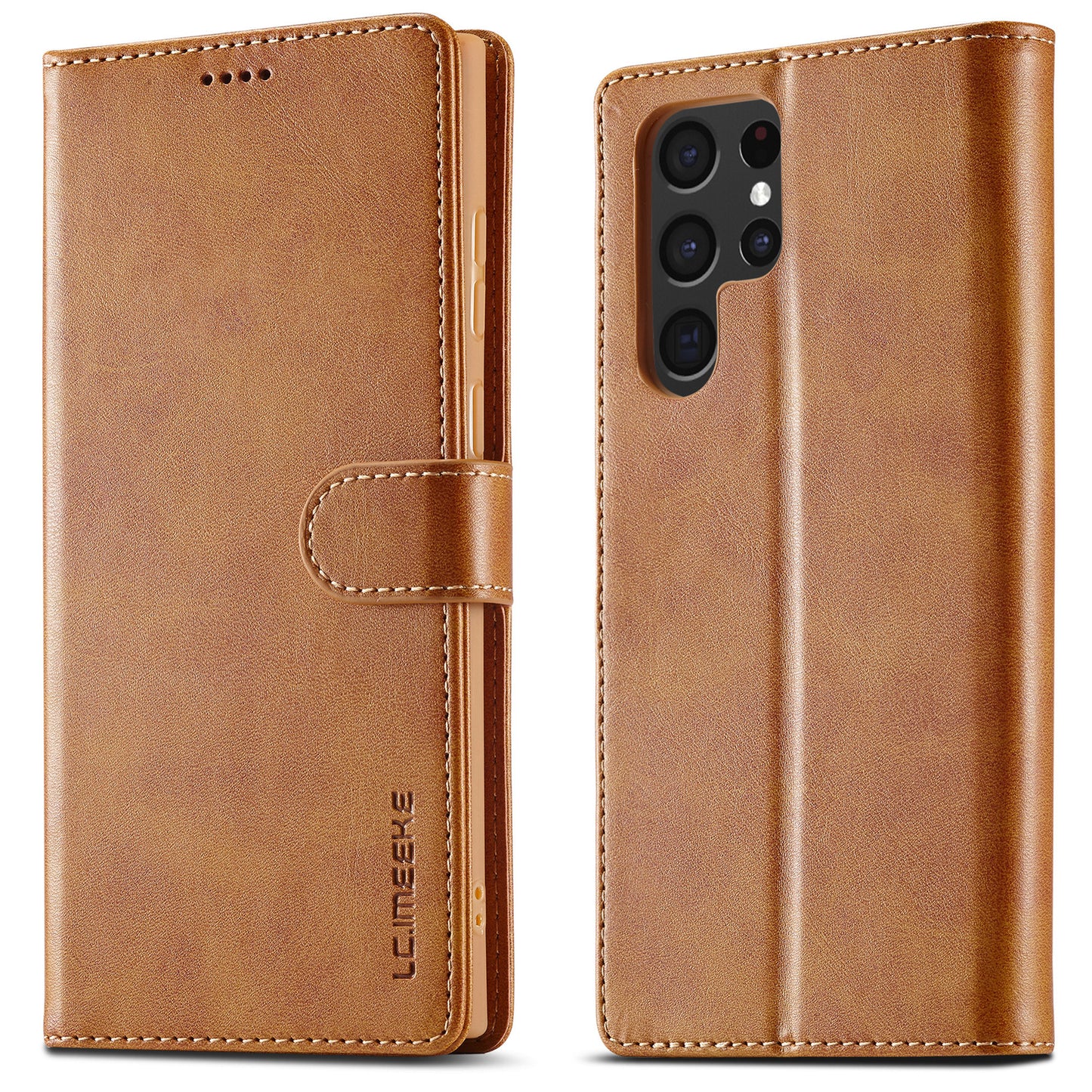 LC.IMEEKE For Samsung Galaxy S24 Ultra Case Drop-resistant Stand Leather Phone Shell Cover - Yellow