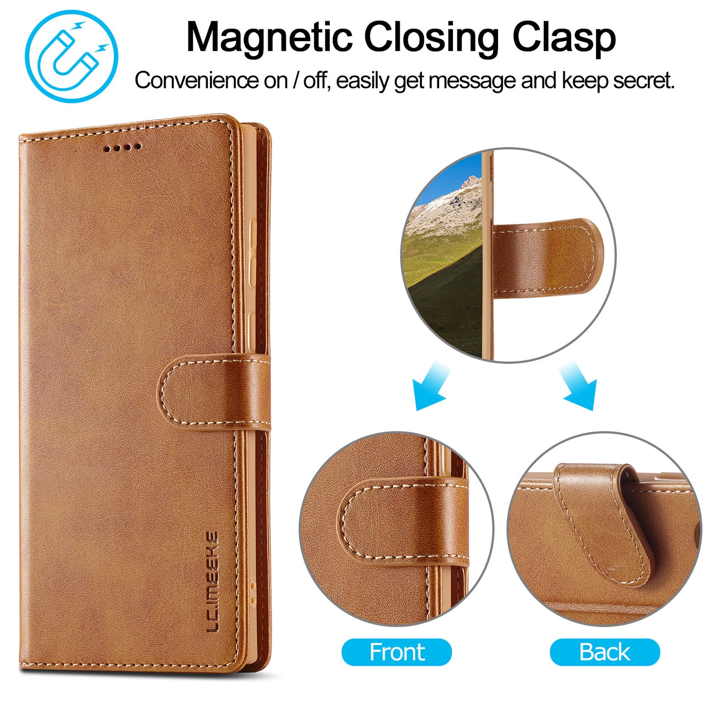 LC.IMEEKE For Samsung Galaxy S24 Ultra Case Drop-resistant Stand Leather Phone Shell Cover - Yellow