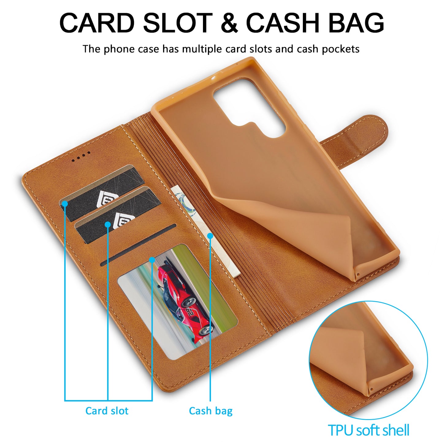 LC.IMEEKE For Samsung Galaxy S24 Ultra Case Drop-resistant Stand Leather Phone Shell Cover - Yellow