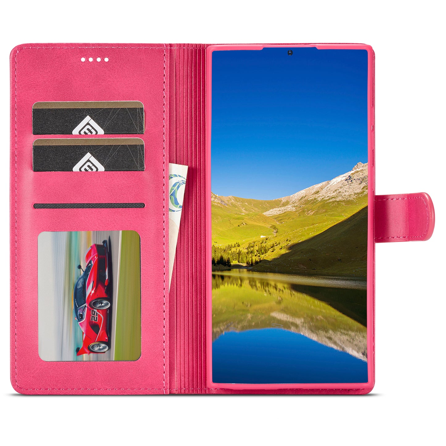 LC.IMEEKE For Samsung Galaxy S24 Ultra Case Drop-resistant Stand Leather Phone Shell Cover - Rose