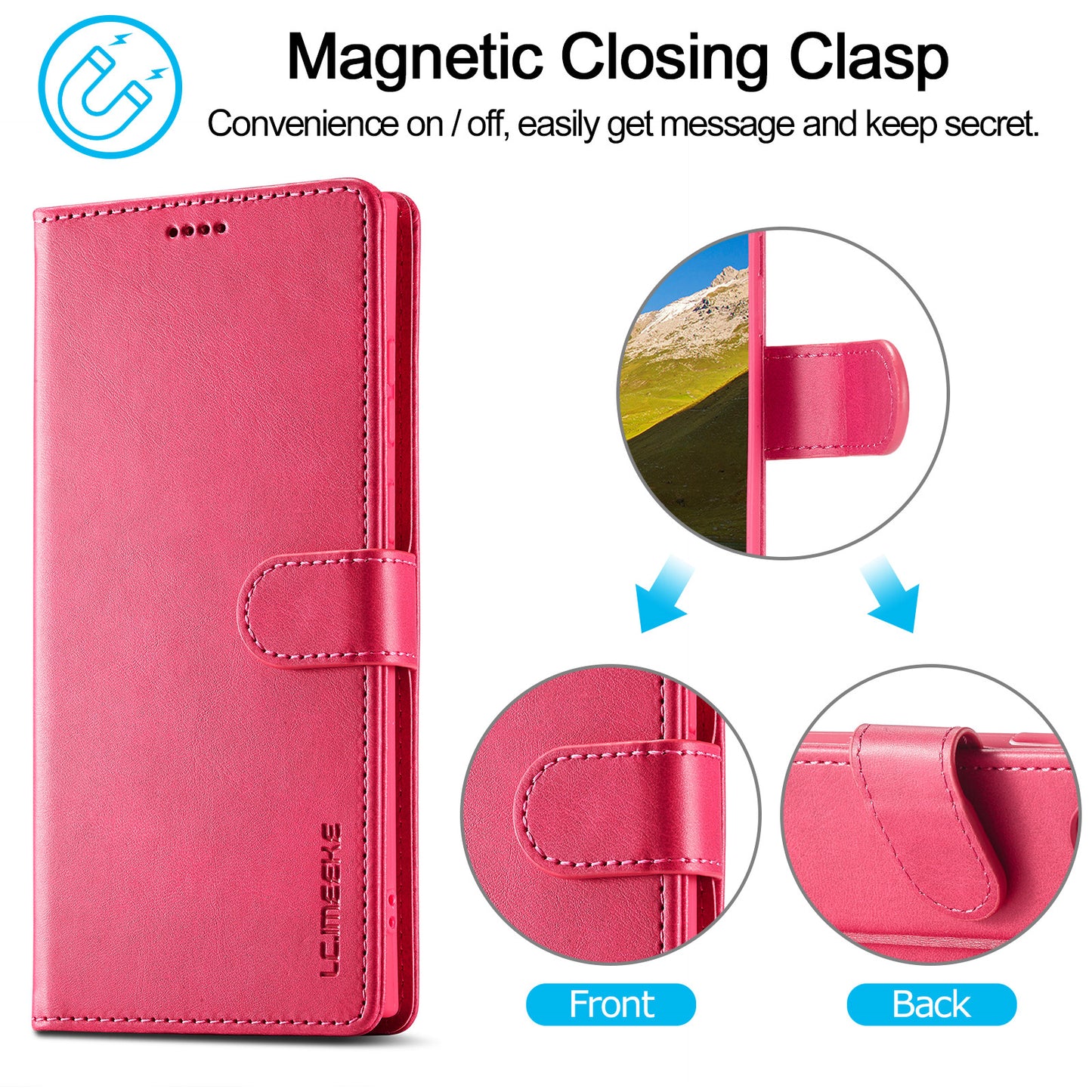 LC.IMEEKE For Samsung Galaxy S24 Ultra Case Drop-resistant Stand Leather Phone Shell Cover - Rose