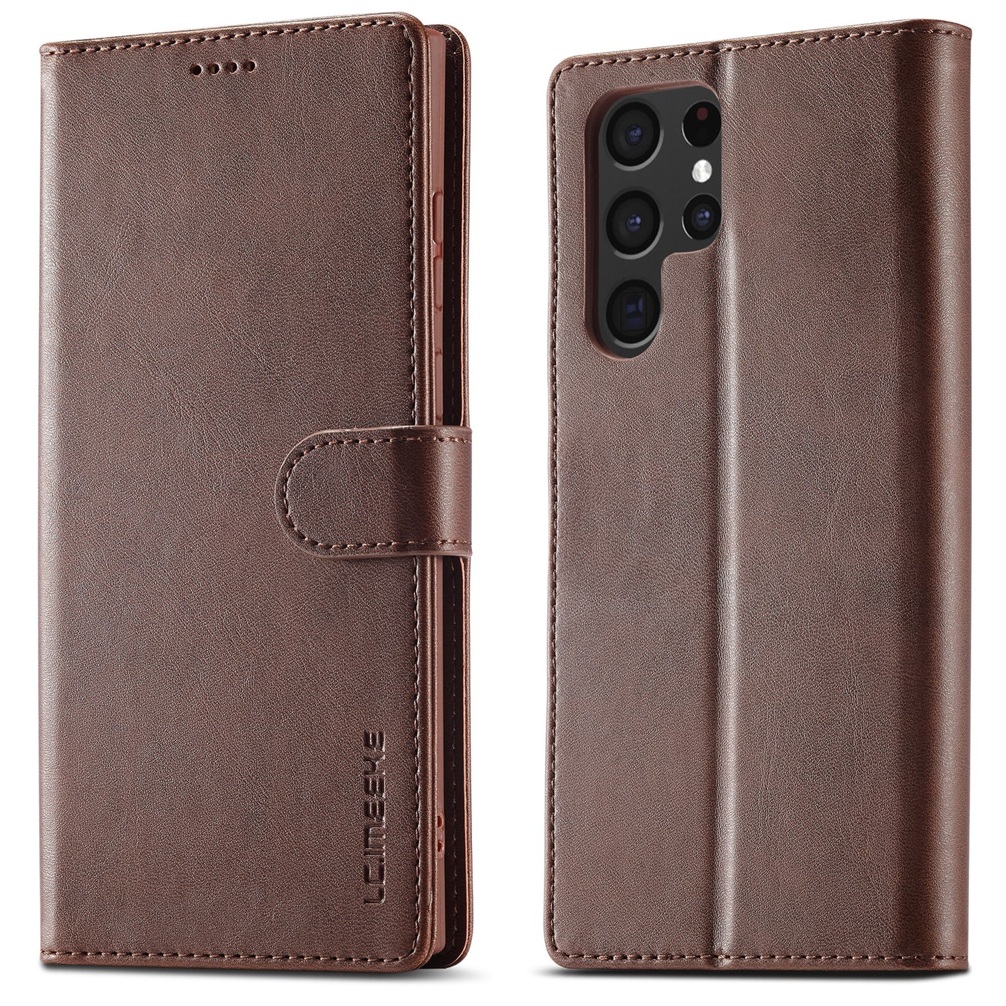 LC.IMEEKE For Samsung Galaxy S24 Ultra Case Drop-resistant Stand Leather Phone Shell Cover - Brown