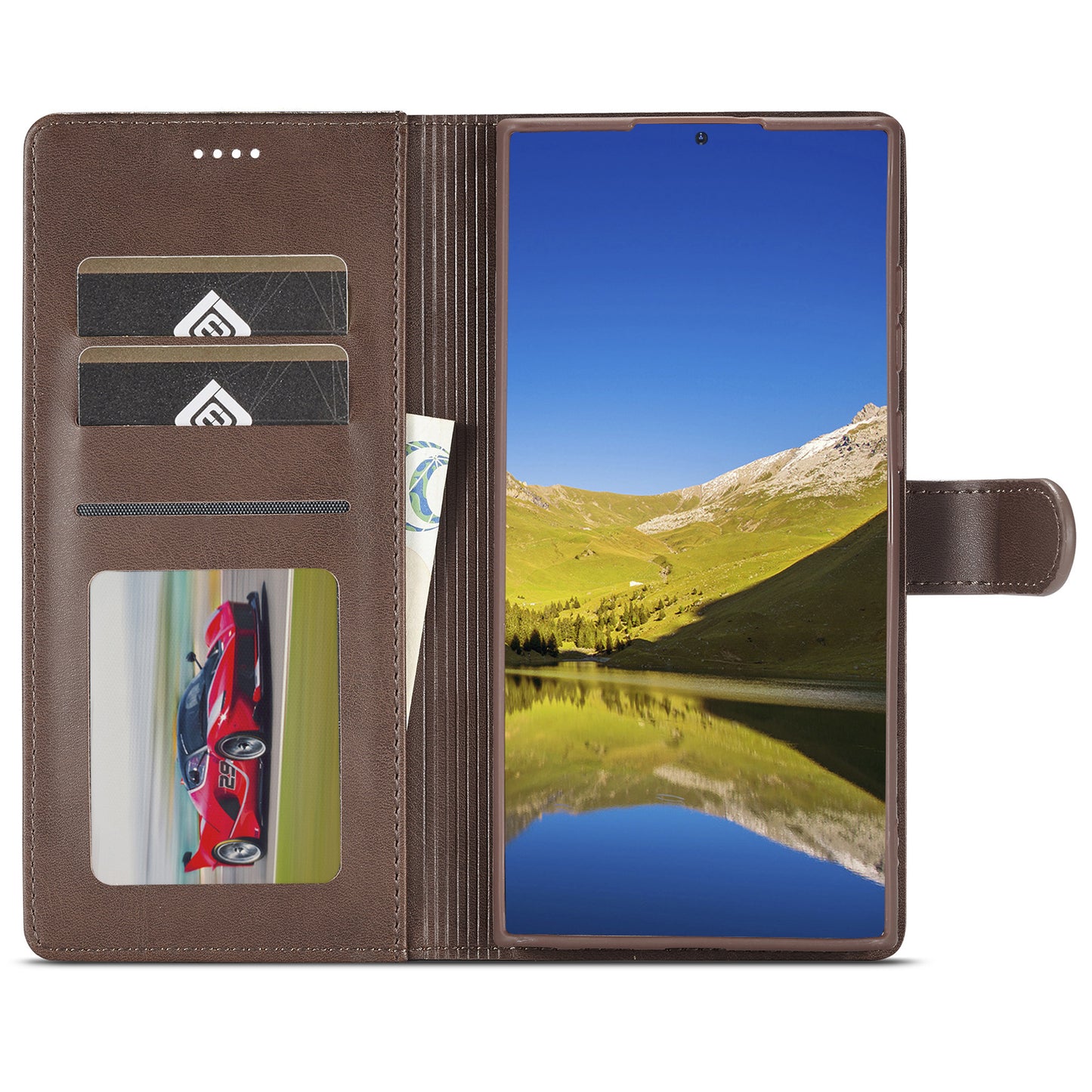 LC.IMEEKE For Samsung Galaxy S24 Ultra Case Drop-resistant Stand Leather Phone Shell Cover - Brown