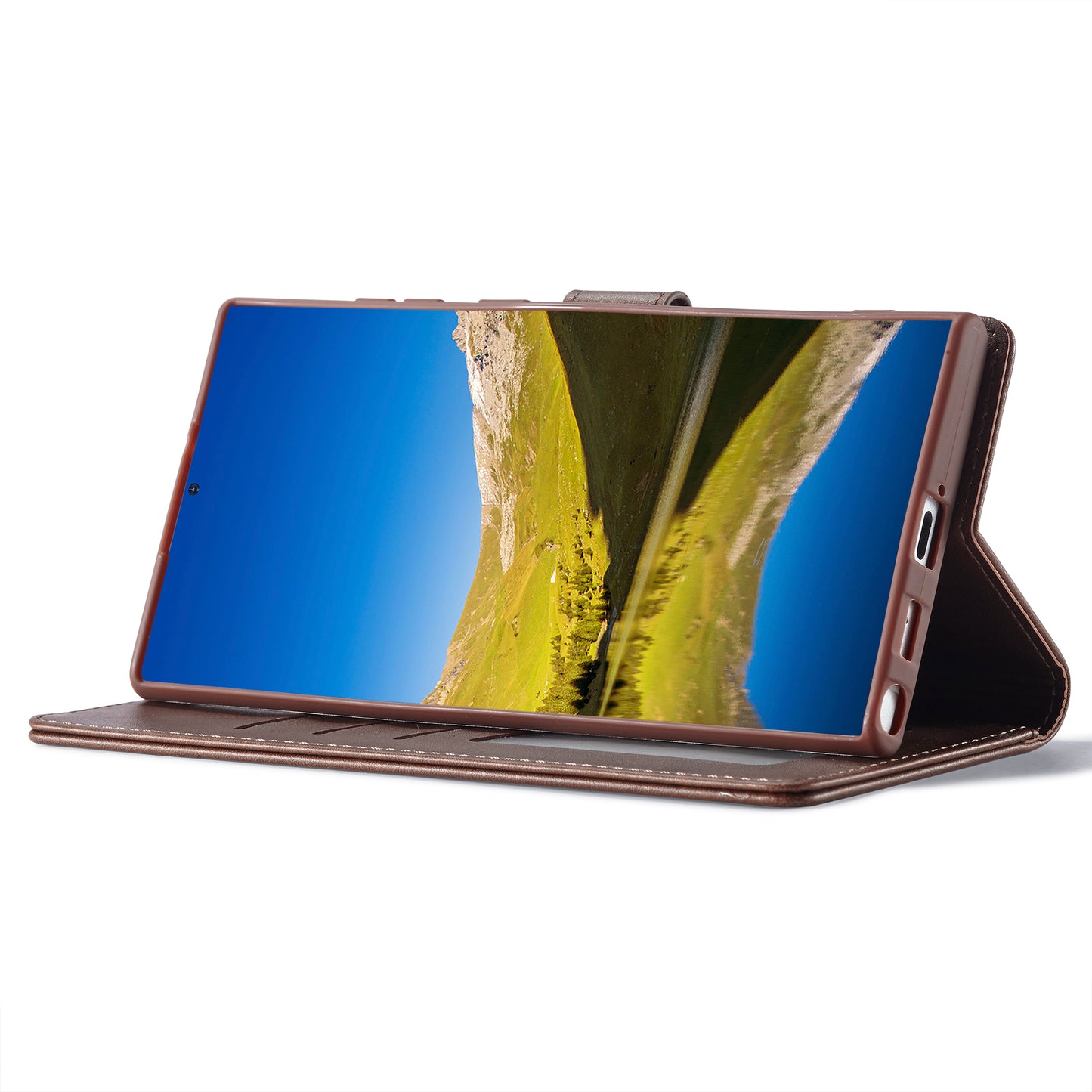 LC.IMEEKE For Samsung Galaxy S24 Ultra Case Drop-resistant Stand Leather Phone Shell Cover - Brown
