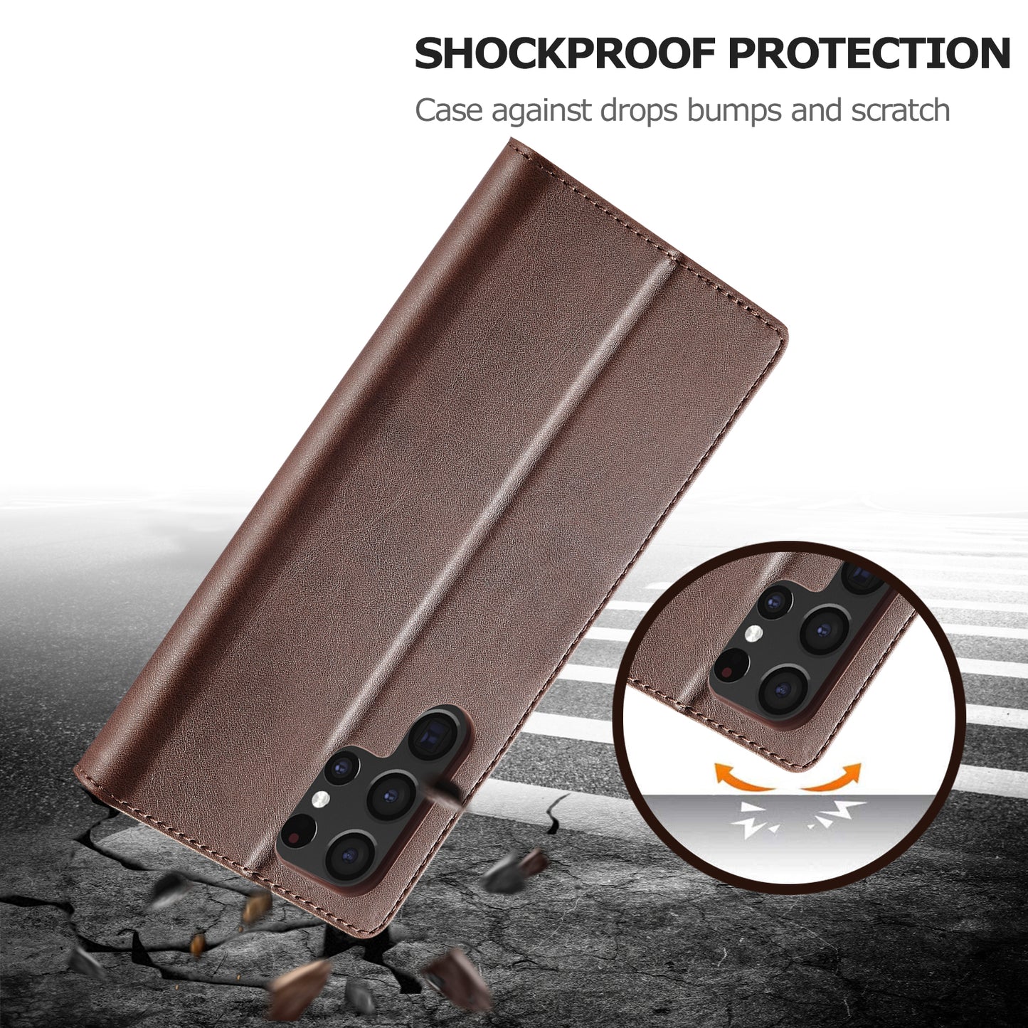LC.IMEEKE For Samsung Galaxy S24 Ultra Case Drop-resistant Stand Leather Phone Shell Cover - Brown