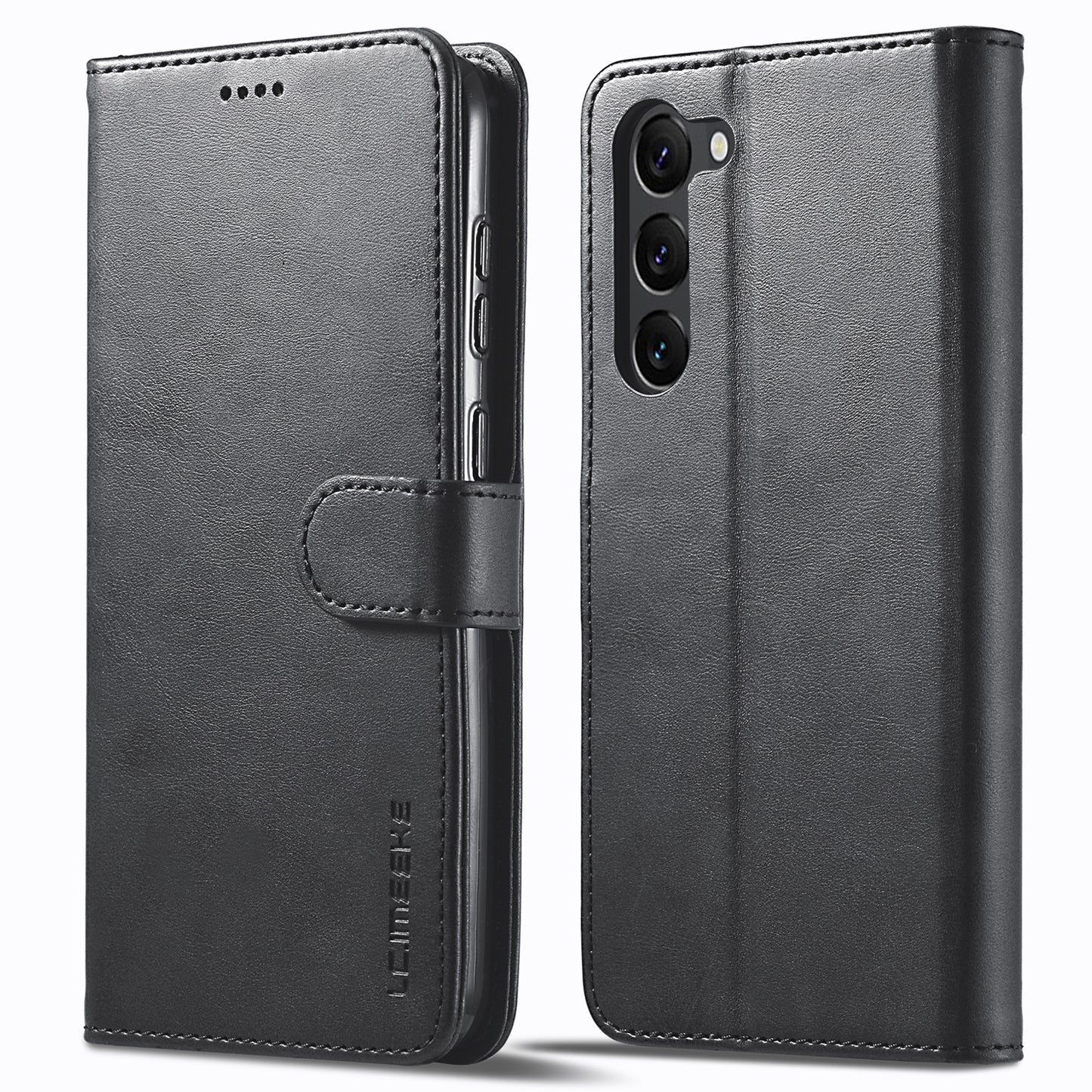 LC.IMEEKE For Samsung Galaxy S24+ Case Calf Texture Leather Stand Phone Protective Cover - Black