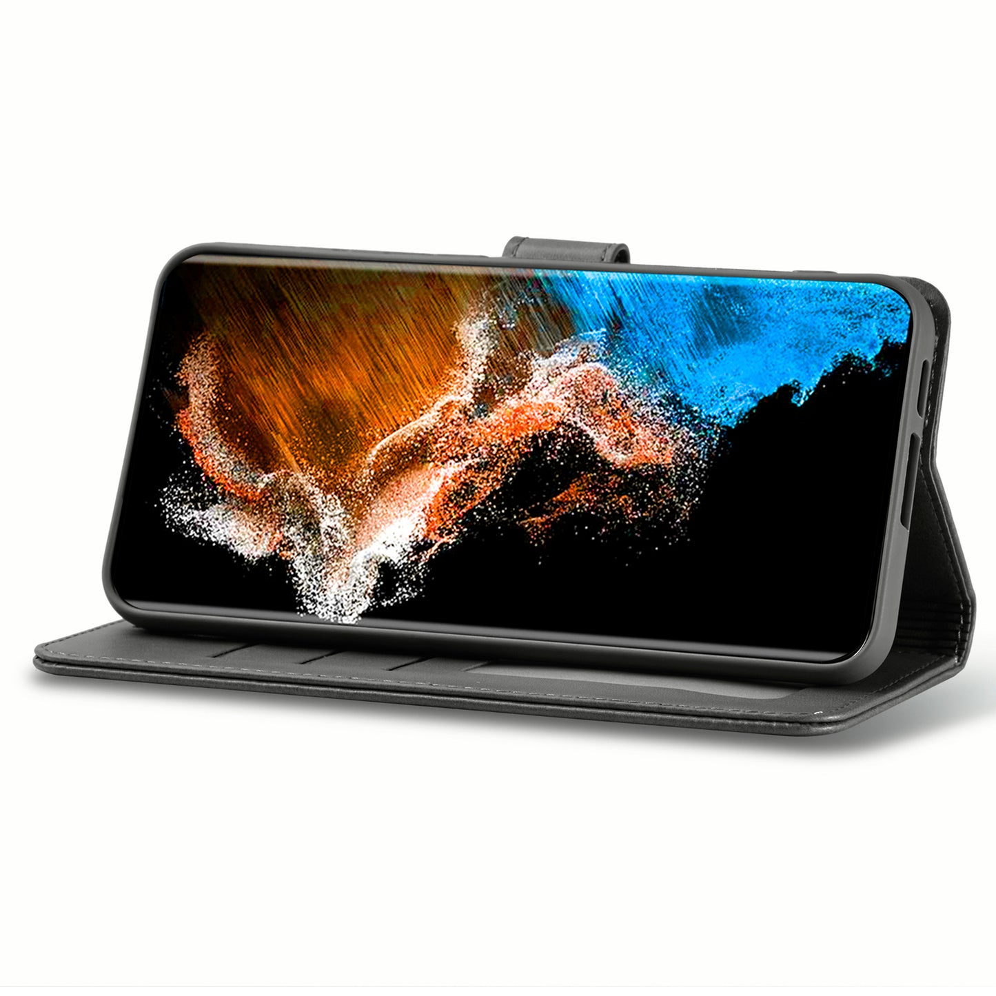 LC.IMEEKE For Samsung Galaxy S24+ Case Calf Texture Leather Stand Phone Protective Cover - Black