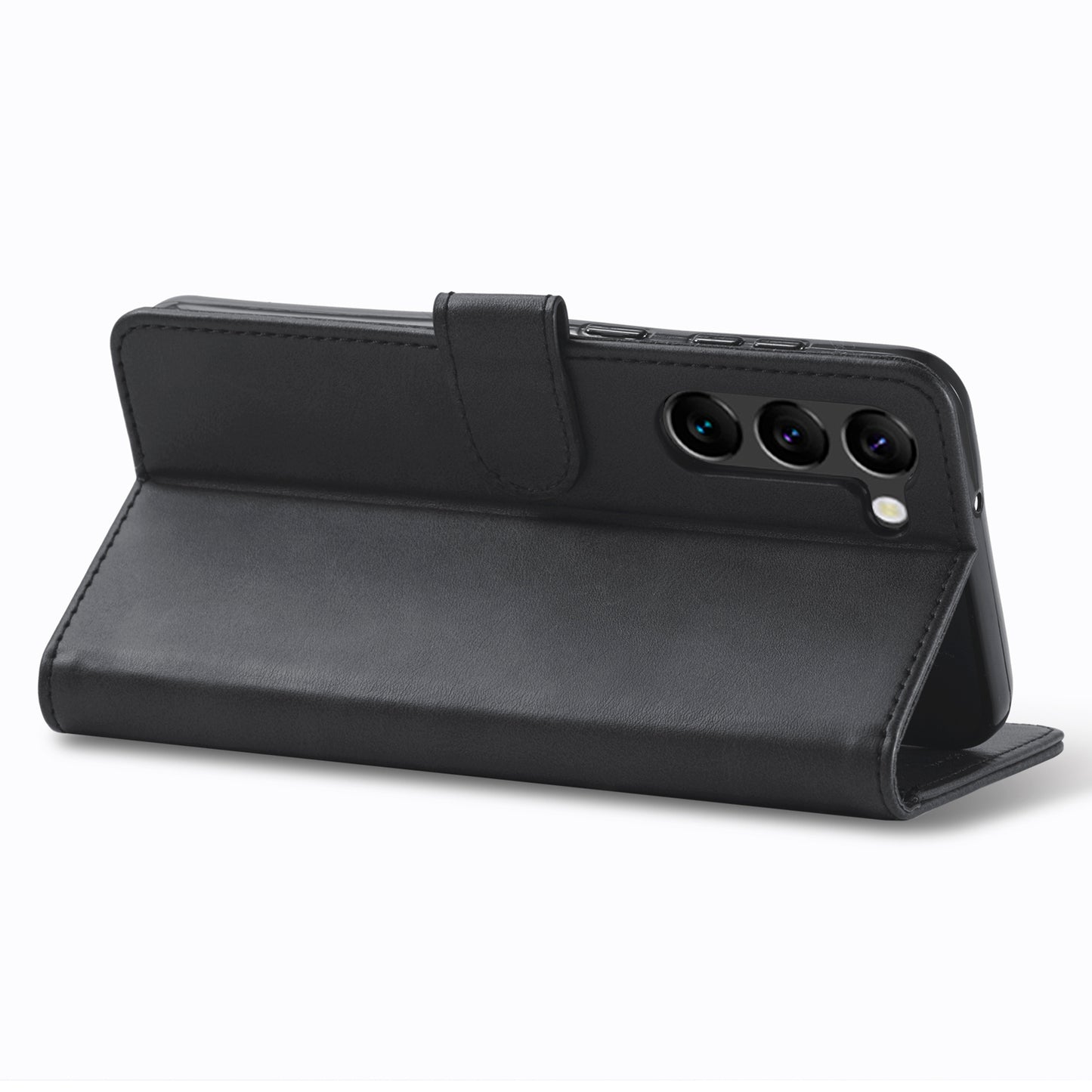 LC.IMEEKE For Samsung Galaxy S24+ Case Calf Texture Leather Stand Phone Protective Cover - Black