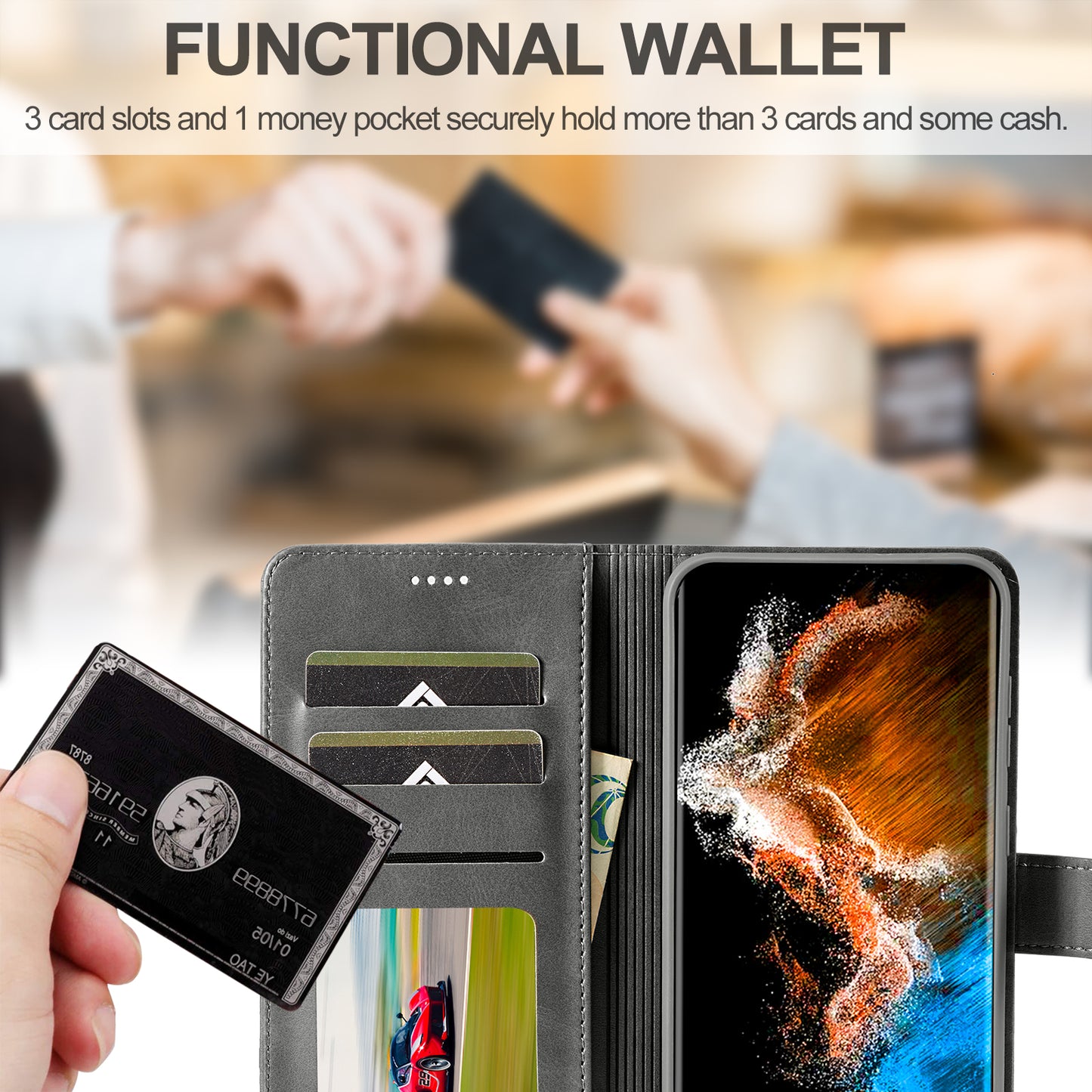 LC.IMEEKE For Samsung Galaxy S24+ Case Calf Texture Leather Stand Phone Protective Cover - Grey