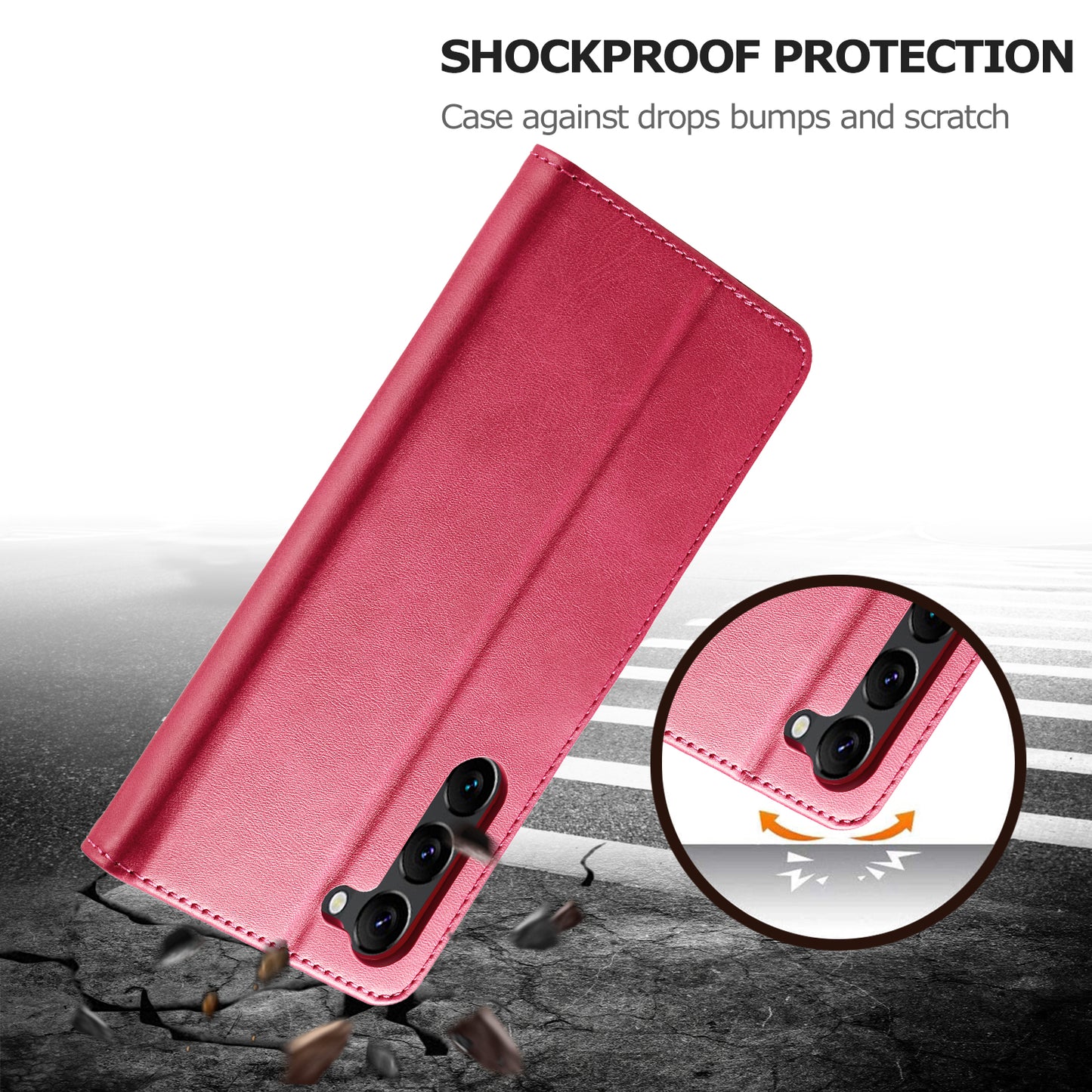 LC.IMEEKE For Samsung Galaxy S24+ Case Calf Texture Leather Stand Phone Protective Cover - Rose