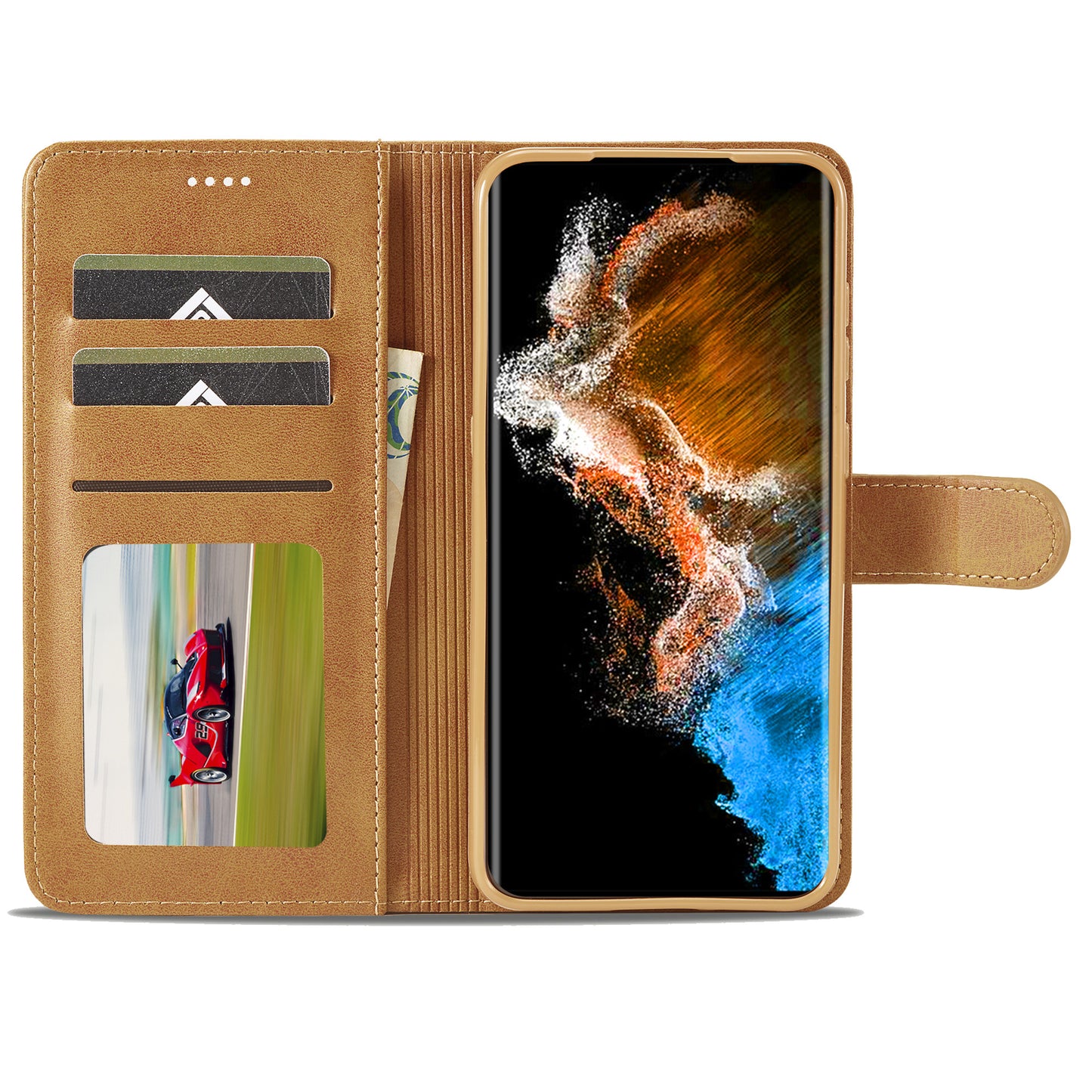 LC.IMEEKE For Samsung Galaxy S24+ Case Calf Texture Leather Stand Phone Protective Cover - Yellow
