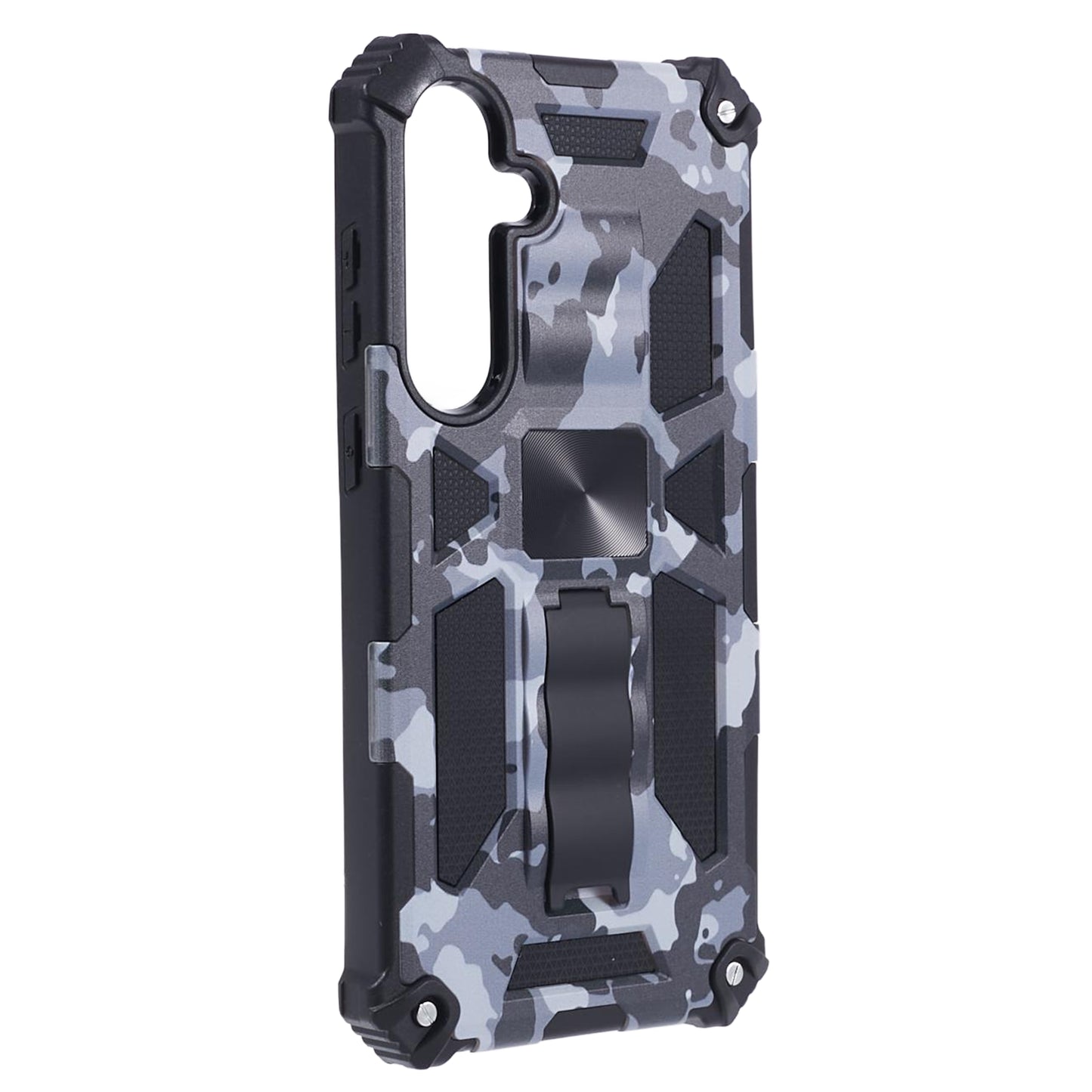 For Samsung Galaxy S24+ Case Camouflage Pattern Kickstand Protective Phone Cover - Black