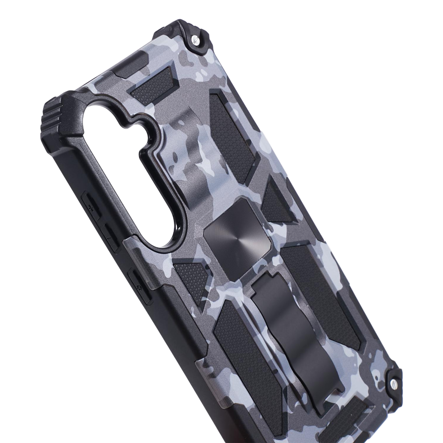 For Samsung Galaxy S24+ Case Camouflage Pattern Kickstand Protective Phone Cover - Black