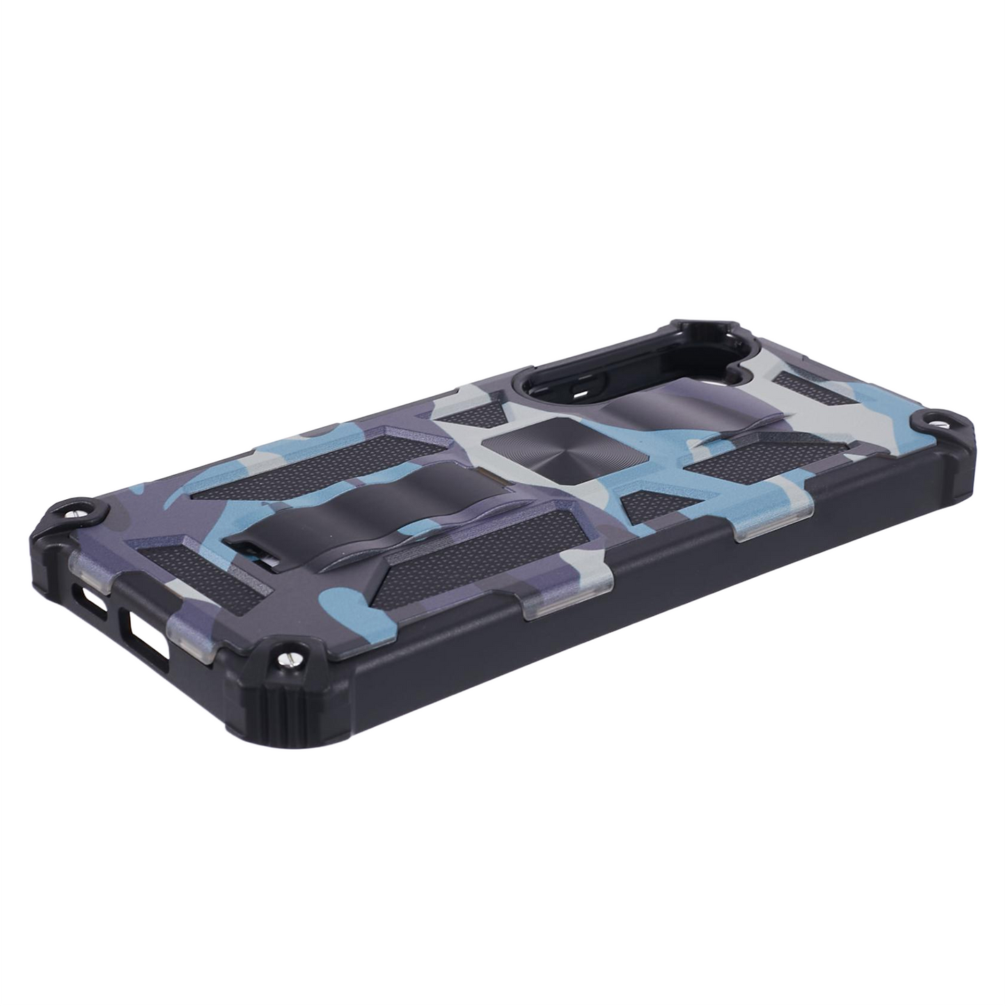 For Samsung Galaxy S24+ Case Camouflage Pattern Kickstand Protective Phone Cover - Navy Blue