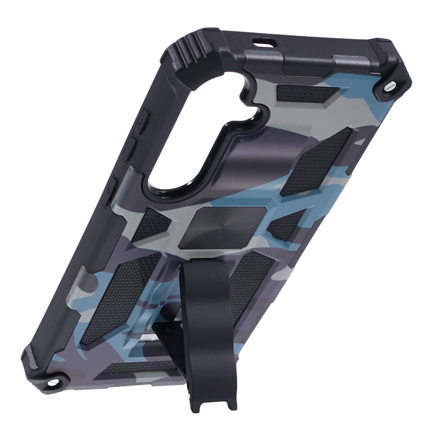 For Samsung Galaxy S24+ Case Camouflage Pattern Kickstand Protective Phone Cover - Navy Blue