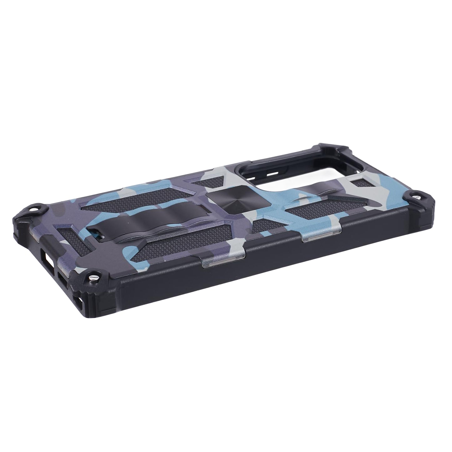For Samsung Galaxy S24 Ultra Case Camouflage Kickstand Plastic+TPU Cell Phone Cover - Navy Blue