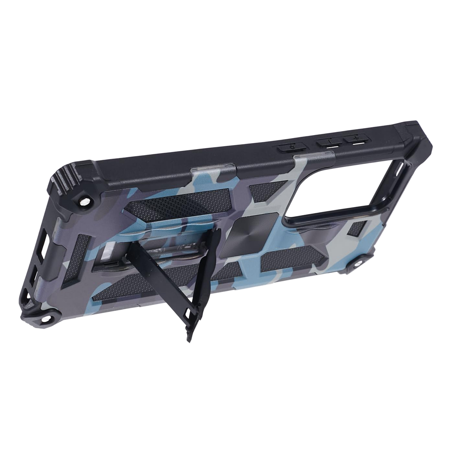For Samsung Galaxy S24 Ultra Case Camouflage Kickstand Plastic+TPU Cell Phone Cover - Navy Blue