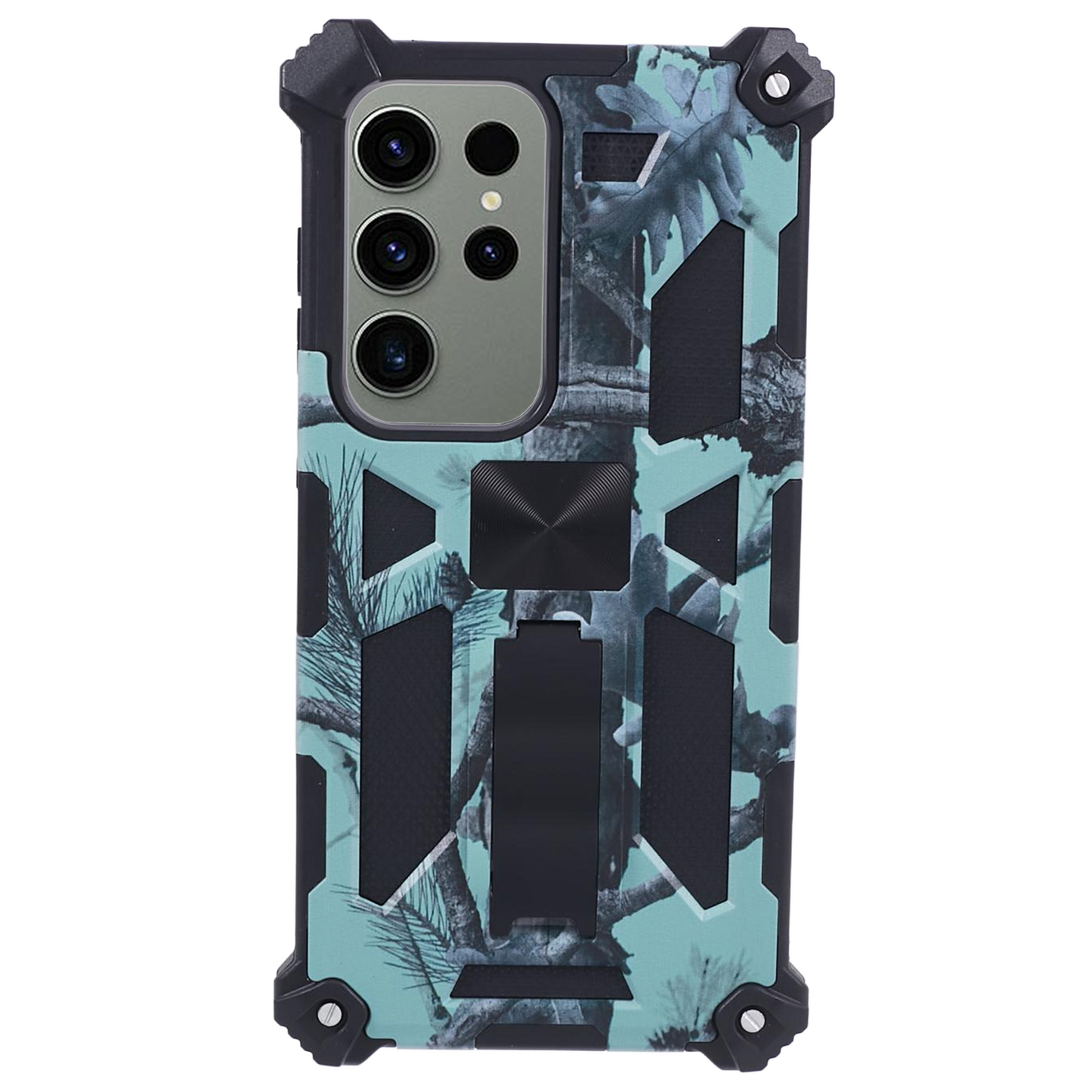 For Samsung Galaxy S24 Ultra Case Camouflage Kickstand Plastic+TPU Cell Phone Cover - Light Green