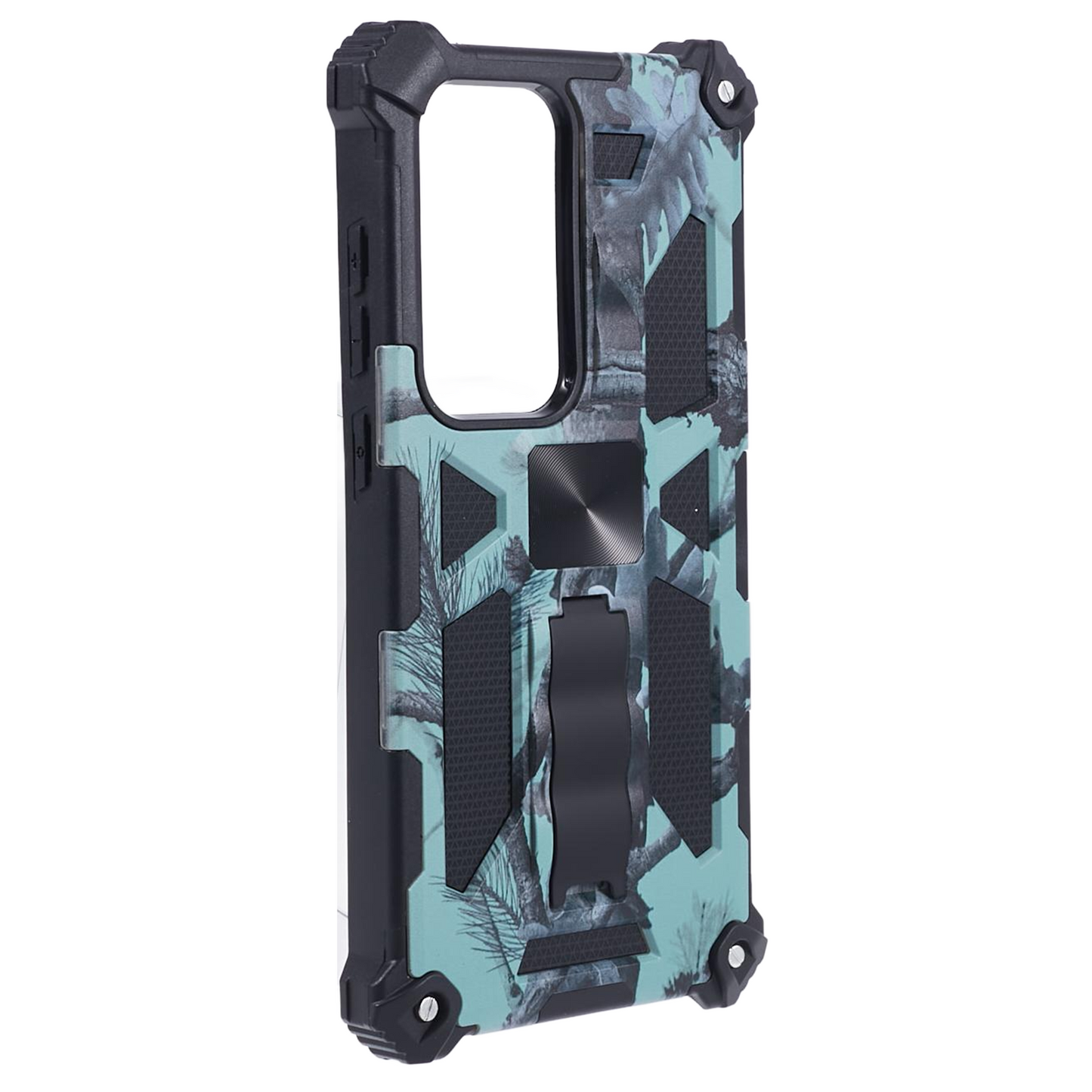 For Samsung Galaxy S24 Ultra Case Camouflage Kickstand Plastic+TPU Cell Phone Cover - Light Green