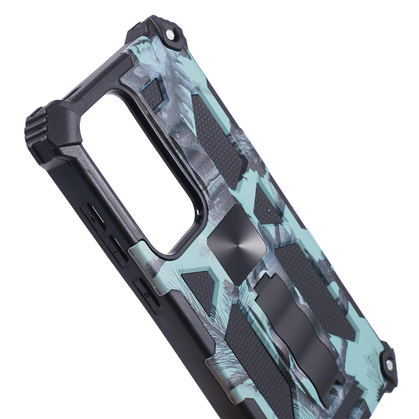 For Samsung Galaxy S24 Ultra Case Camouflage Kickstand Plastic+TPU Cell Phone Cover - Light Green