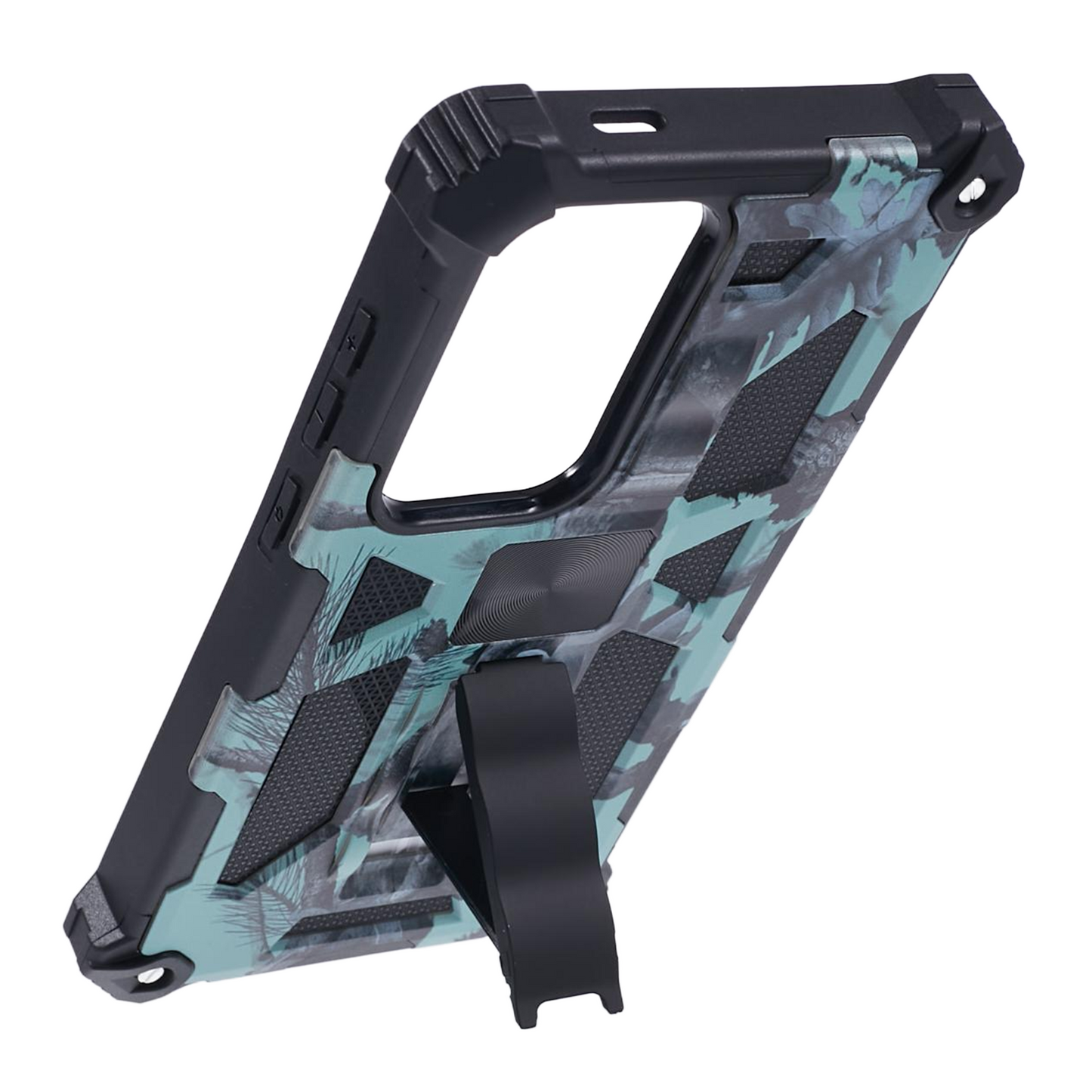 For Samsung Galaxy S24 Ultra Case Camouflage Kickstand Plastic+TPU Cell Phone Cover - Light Green