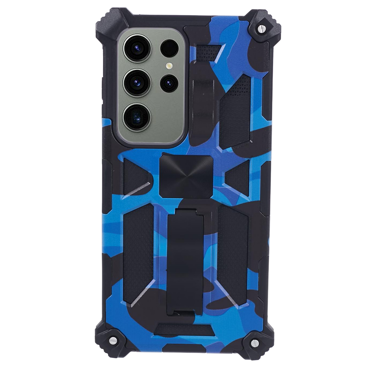 For Samsung Galaxy S24 Ultra Case Camouflage Kickstand Plastic+TPU Cell Phone Cover - Blue