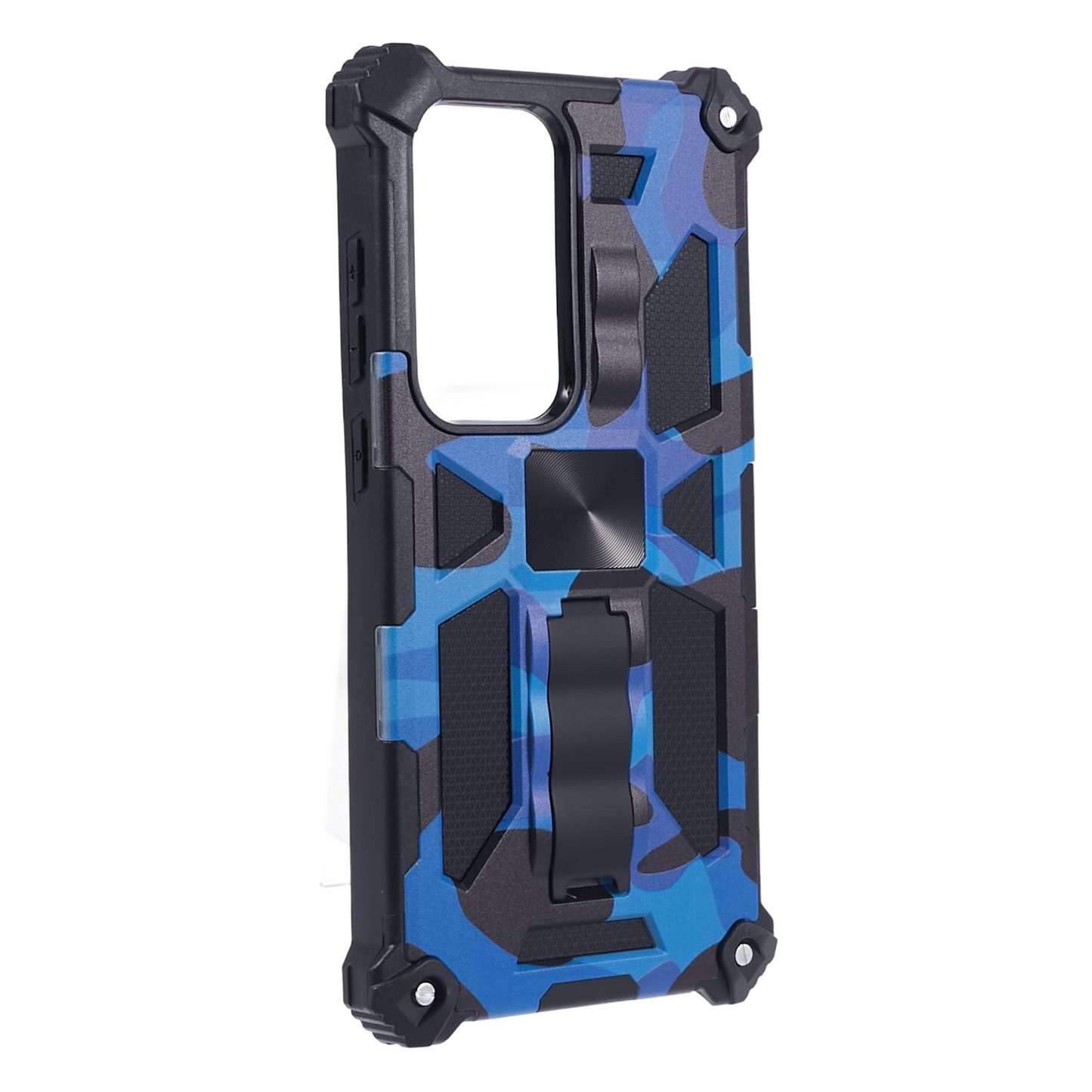 For Samsung Galaxy S24 Ultra Case Camouflage Kickstand Plastic+TPU Cell Phone Cover - Blue
