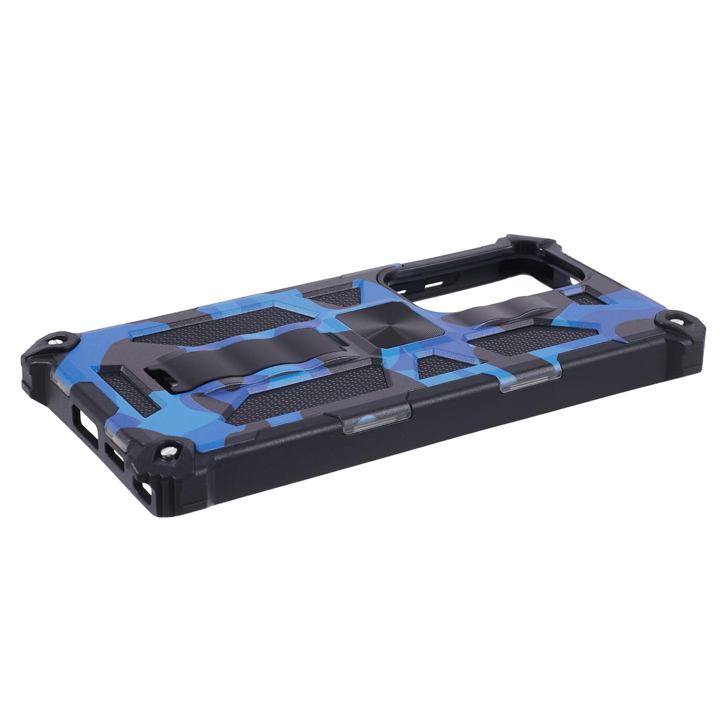 For Samsung Galaxy S24 Ultra Case Camouflage Kickstand Plastic+TPU Cell Phone Cover - Blue