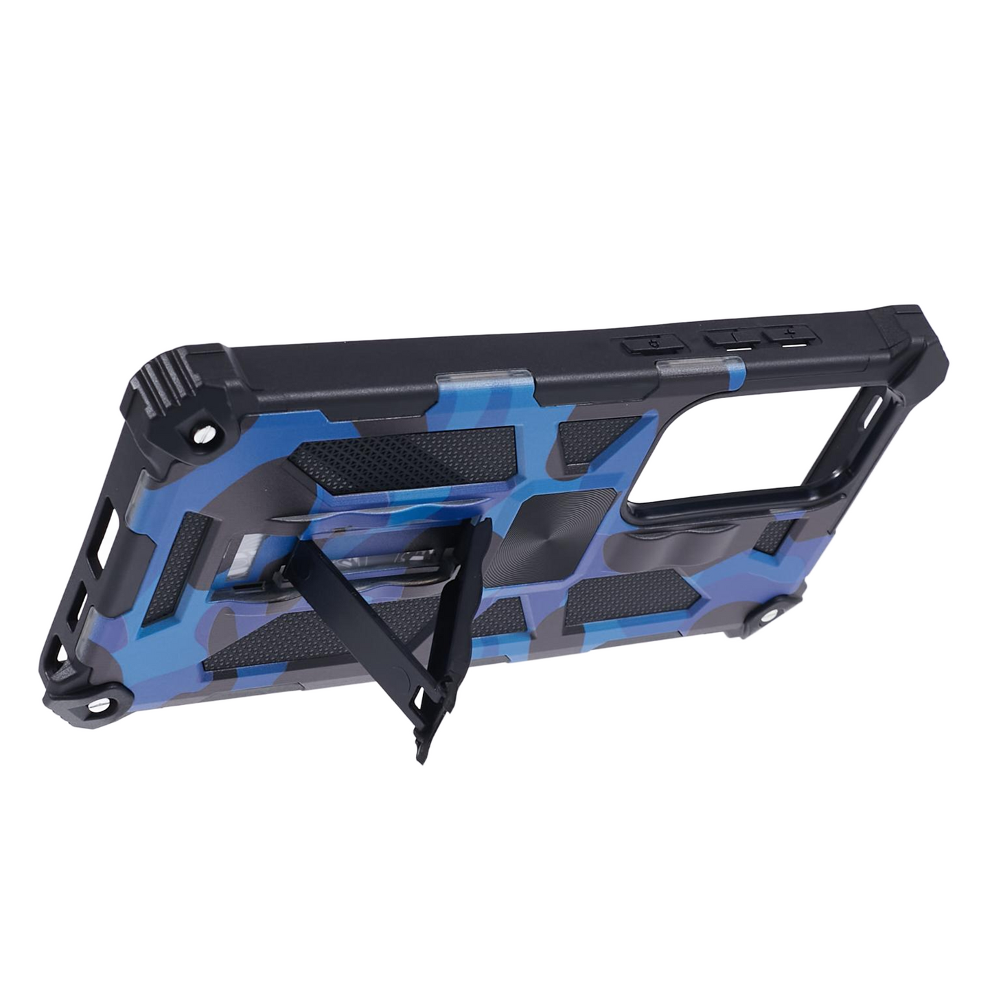 For Samsung Galaxy S24 Ultra Case Camouflage Kickstand Plastic+TPU Cell Phone Cover - Blue