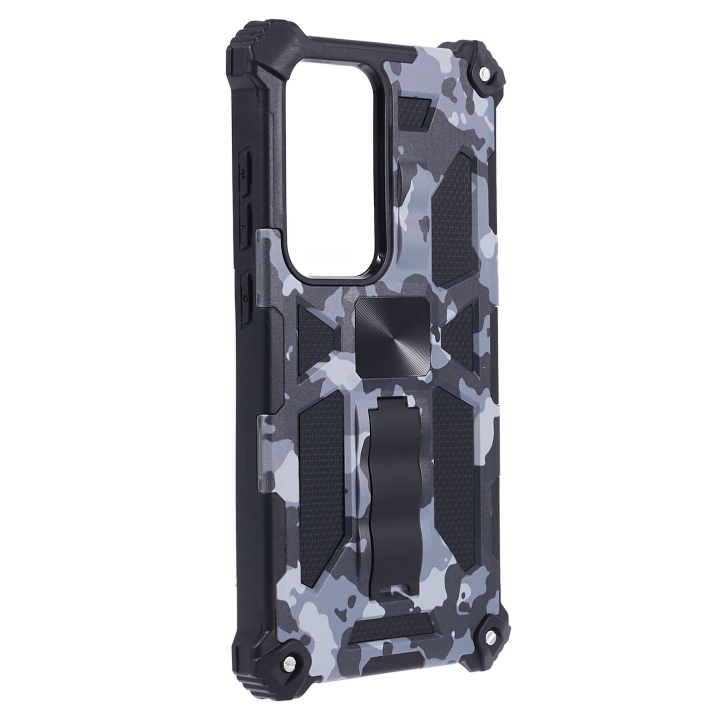 For Samsung Galaxy S24 Ultra Case Camouflage Kickstand Plastic+TPU Cell Phone Cover - Black