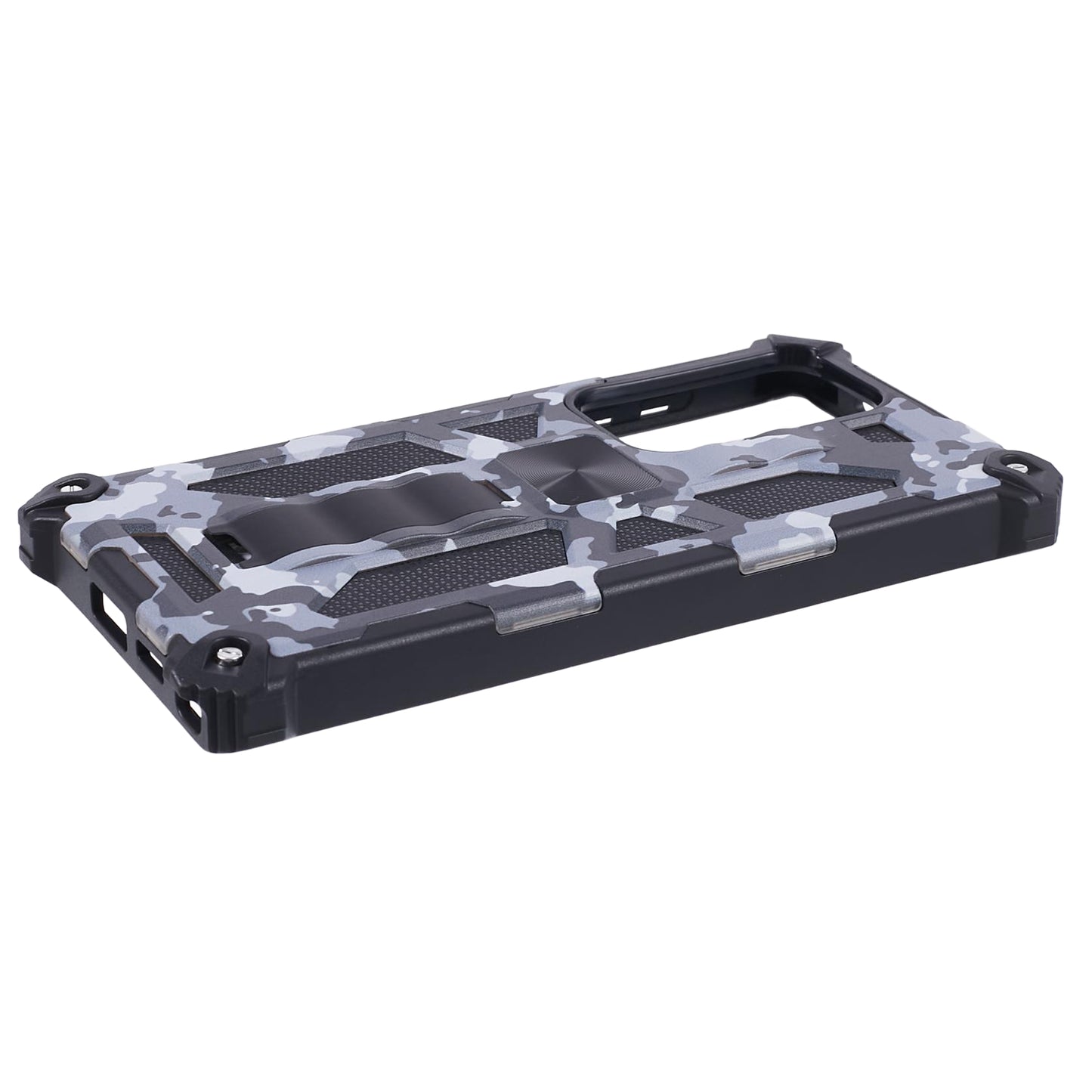For Samsung Galaxy S24 Ultra Case Camouflage Kickstand Plastic+TPU Cell Phone Cover - Black