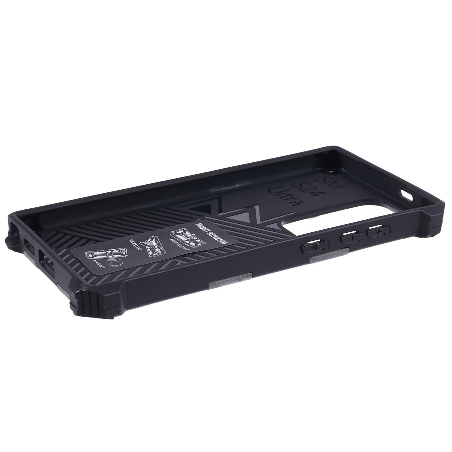 For Samsung Galaxy S24 Ultra Case Camouflage Kickstand Plastic+TPU Cell Phone Cover - Black